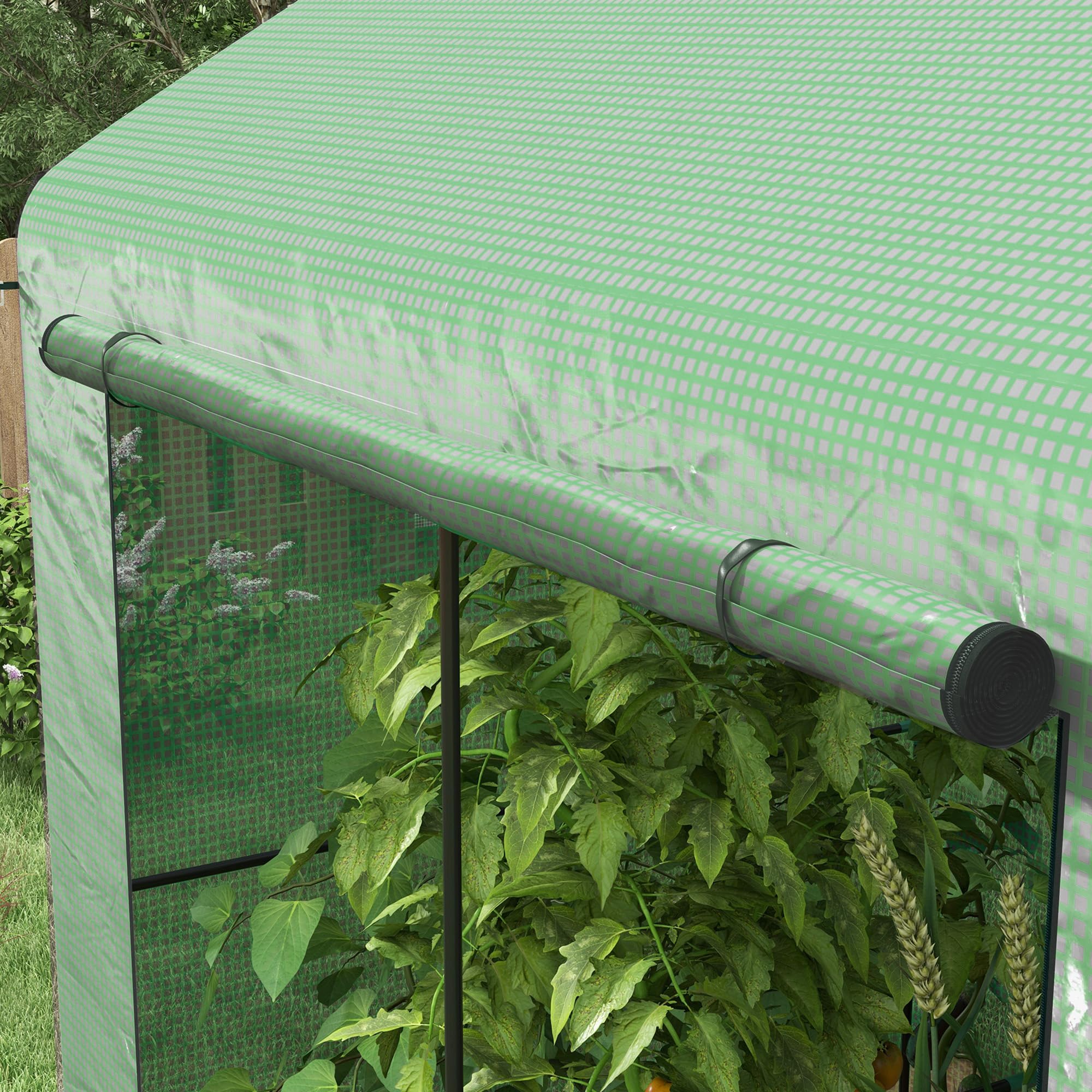Outsunny Serre de Jardin PE, Serre de Balcon, bâche renforcée 135 g/m², châssis en Acier, Porte zippée Enroulable, pour légumes Plantes Fleurs, intérieur et extérieur, 200 x 140 x 200 cm, Vert
