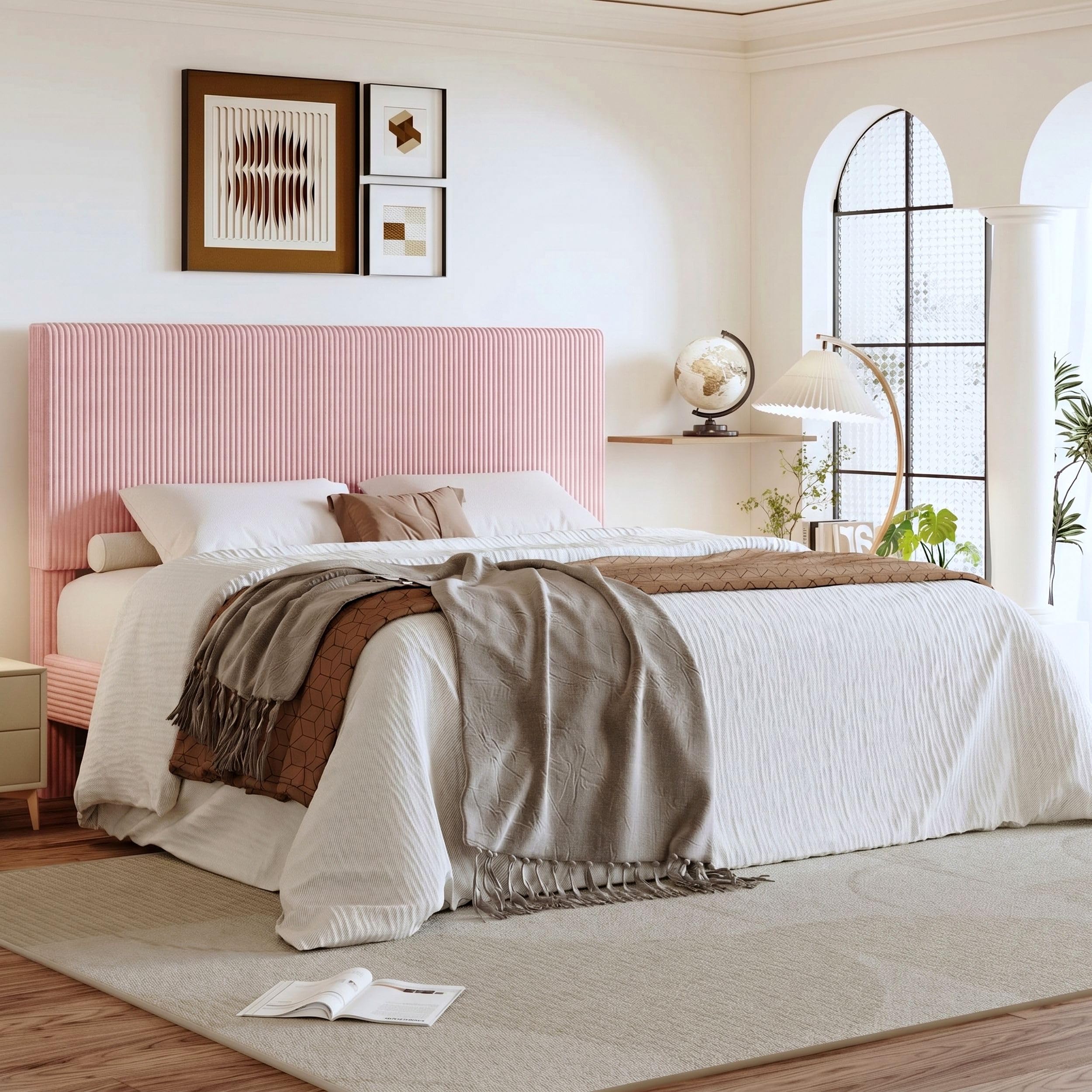 SHA CERLIN King Platform Bed with Adjustable Corduroy Headboard