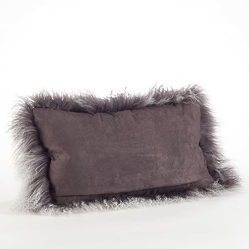 Vista 83 de SARO LIFESTYLE Almohada de lana de cordero mongol 100% con relleno de poliéster, 20 pulgadas, gris
