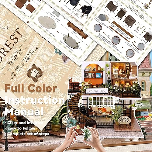 Miniatura 7 de Flever Kit de casa de muñecas en miniatura, habitación creativa con muebles para regalo romántico de obras de arte (Forest Teashop) Teashop del