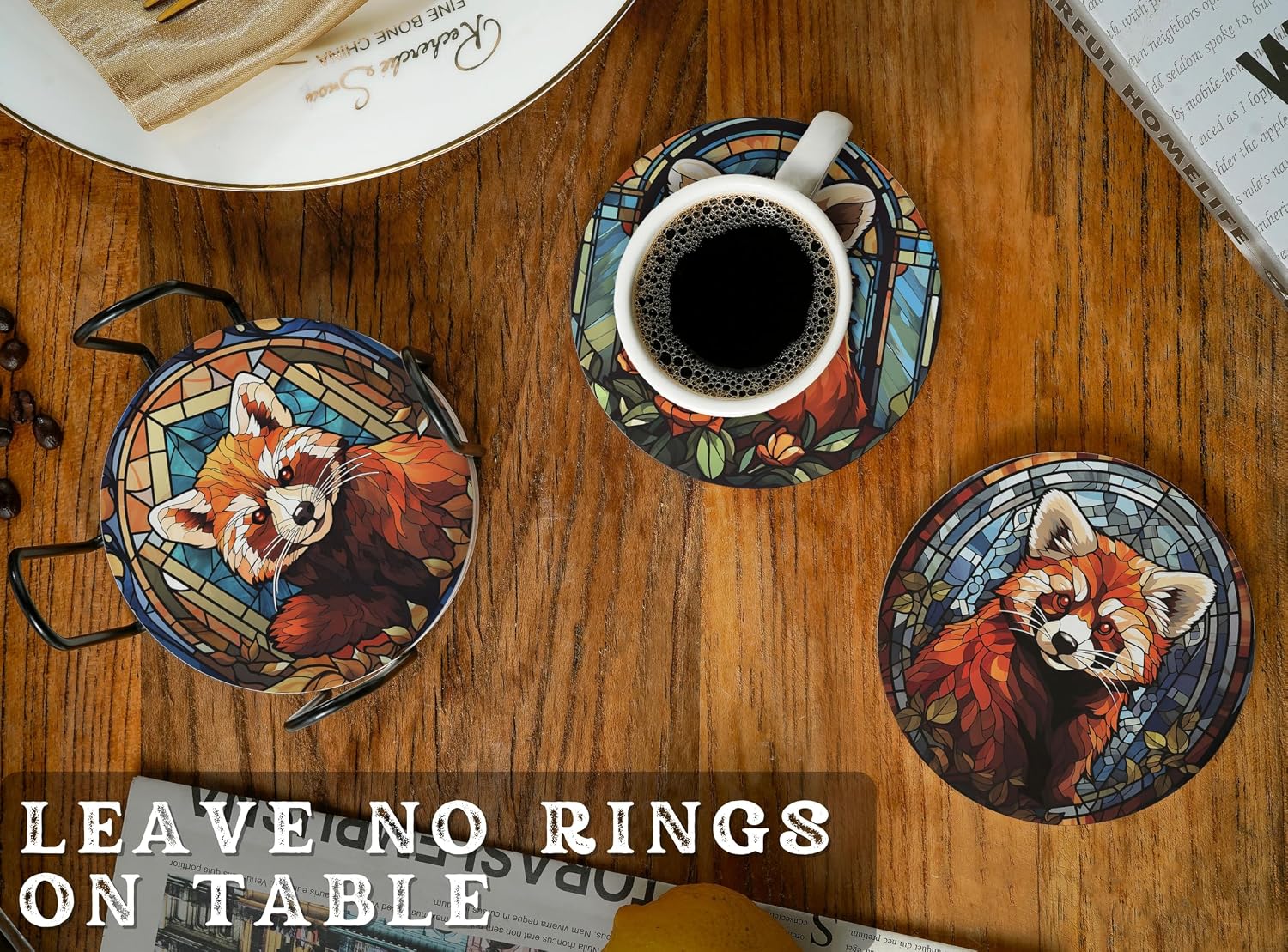 Onebttl Red Panda Gifts for Women, Men, Gifts Coaster, Ceramic, Set of 6 with Gift Box, Absorbent with Cork Base, for Red Panda Lovers, Home Decor for Christmas, Birthday