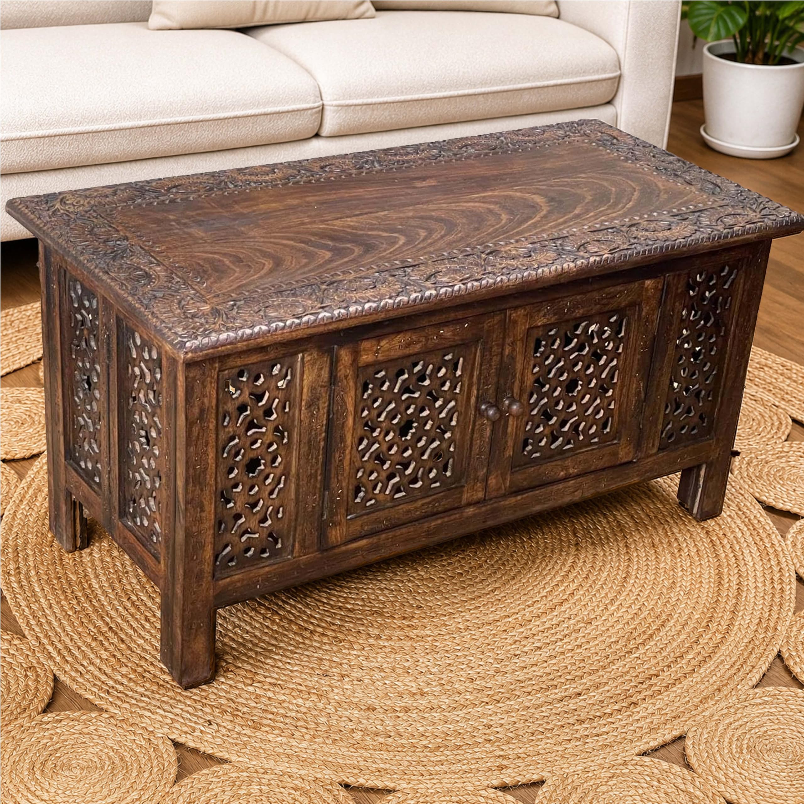 Best Mango Wood Coffee Table Picks for 2026 1 Woodify Hand-Carved Wooden Coffee Table – 36x18” Rectangular Mango Wood — product photo
