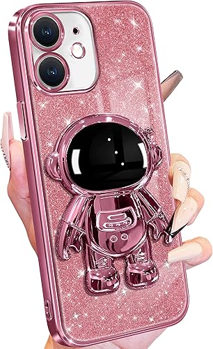 Miniatura 7 de Buleens Funda para iPhone 12 de astronauta fundas transparentes para iPhone 12 con papel brillante y soporte para hombre espacial para mujeres y