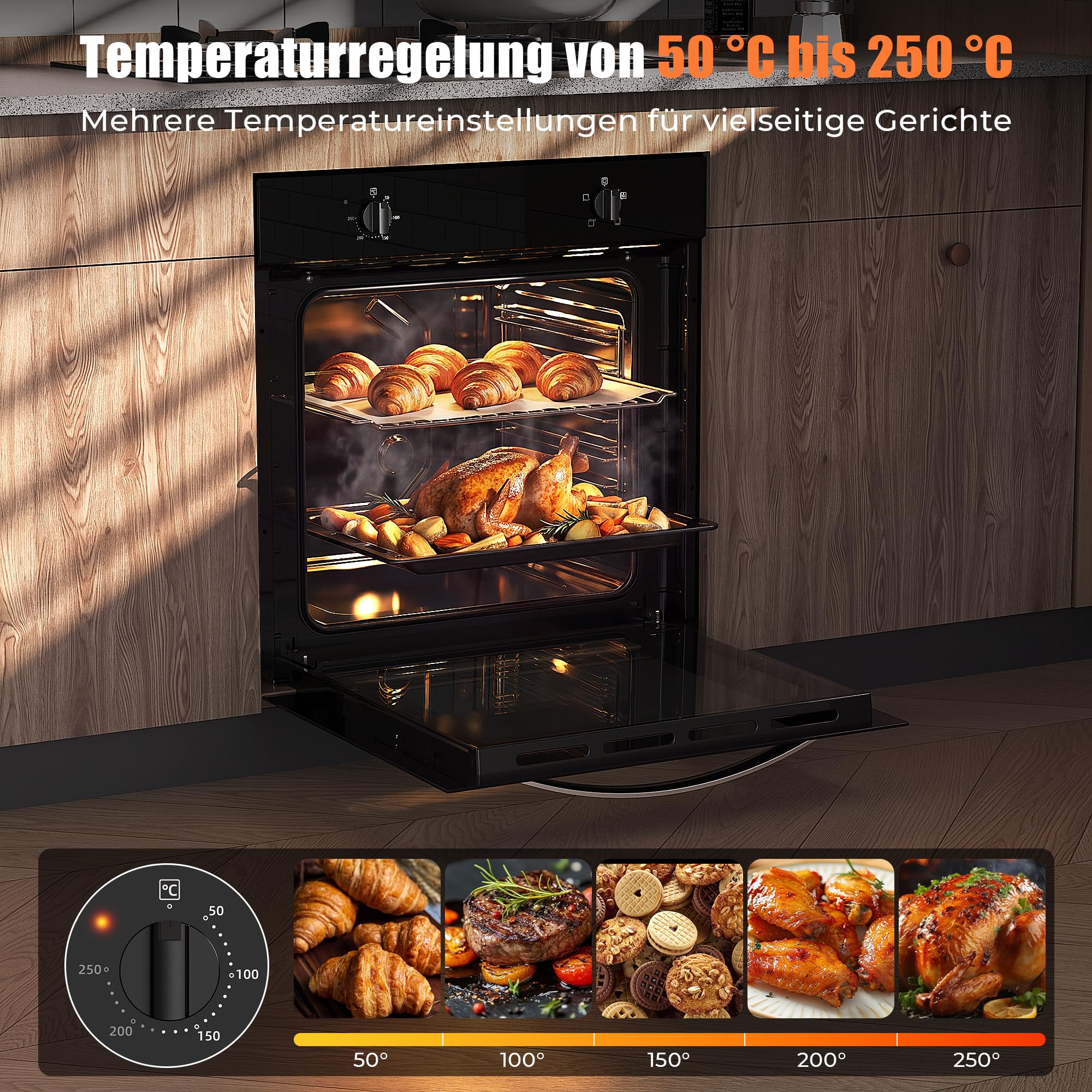 Forno da 65 l con spina, forno da incasso, 4 funzioni, nero