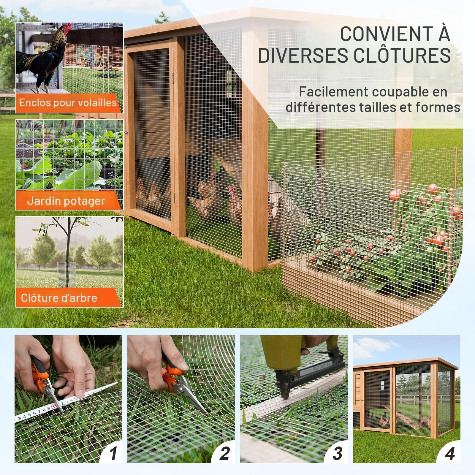 VEVOR Grillage métallique soudé 1220 mm x 15,24 m rouleau treillis métallique galvanisé à chaud maillage 12,7 x 12,7 mm clôture en fil de poule calibre 19 pour cages à lapins, jardin, petits rongeurs