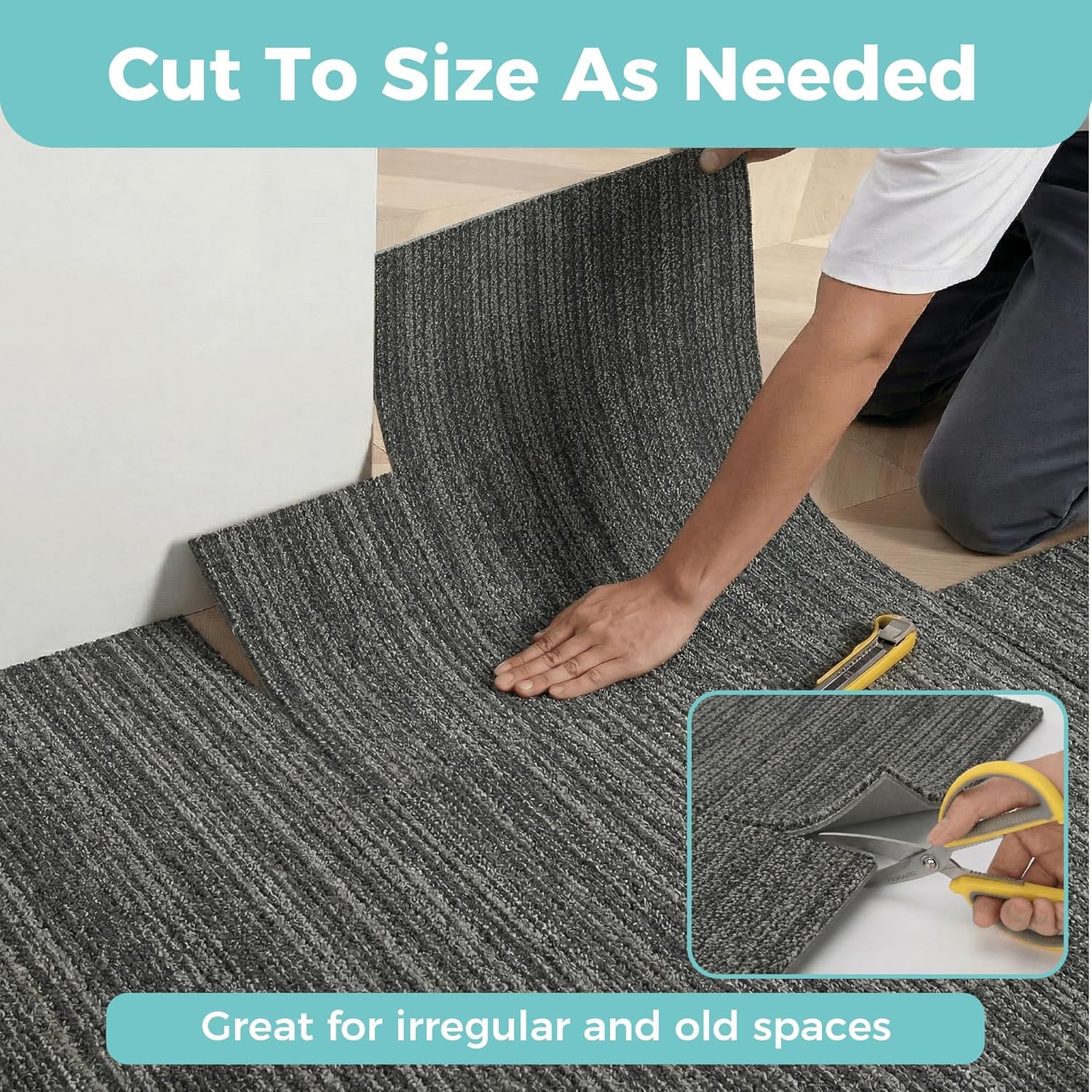 jxgzyy 0.31'' Thickened Carpet Tiles 20x20in, Non-slip Silicone Backing Carpet Squares with Padding Attached, Non-Adhesive Easy DIY Cushioning Flooring for Home Office Garage Basement, 4 Pcs/10.8 Sqft
