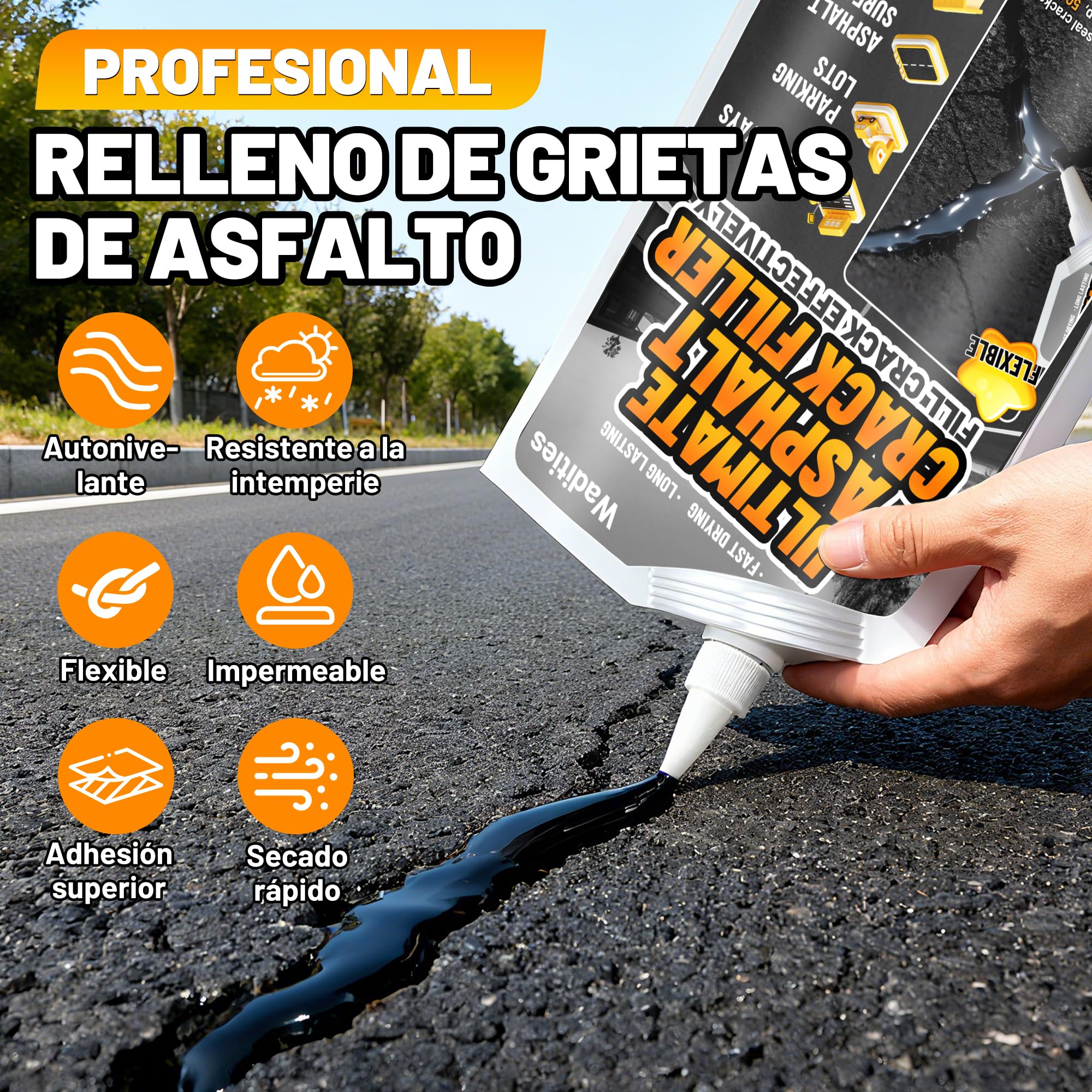 Relleno para grietas en asfalto 3.6kg, sellador impermeable autonivelante para reparación de entradas de vehículos, pasillos, juntas de hormigón, sellador de secado rápido para exteriores - Negro
