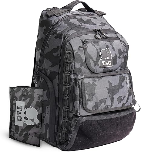 Miniatura 1 de T&G Bag Boy 1.0 - Mochila táctica para pañales para niños pequeños y Gunners, 40 litros, cambiador, correa para cochecito, Camo Negro, Mochila