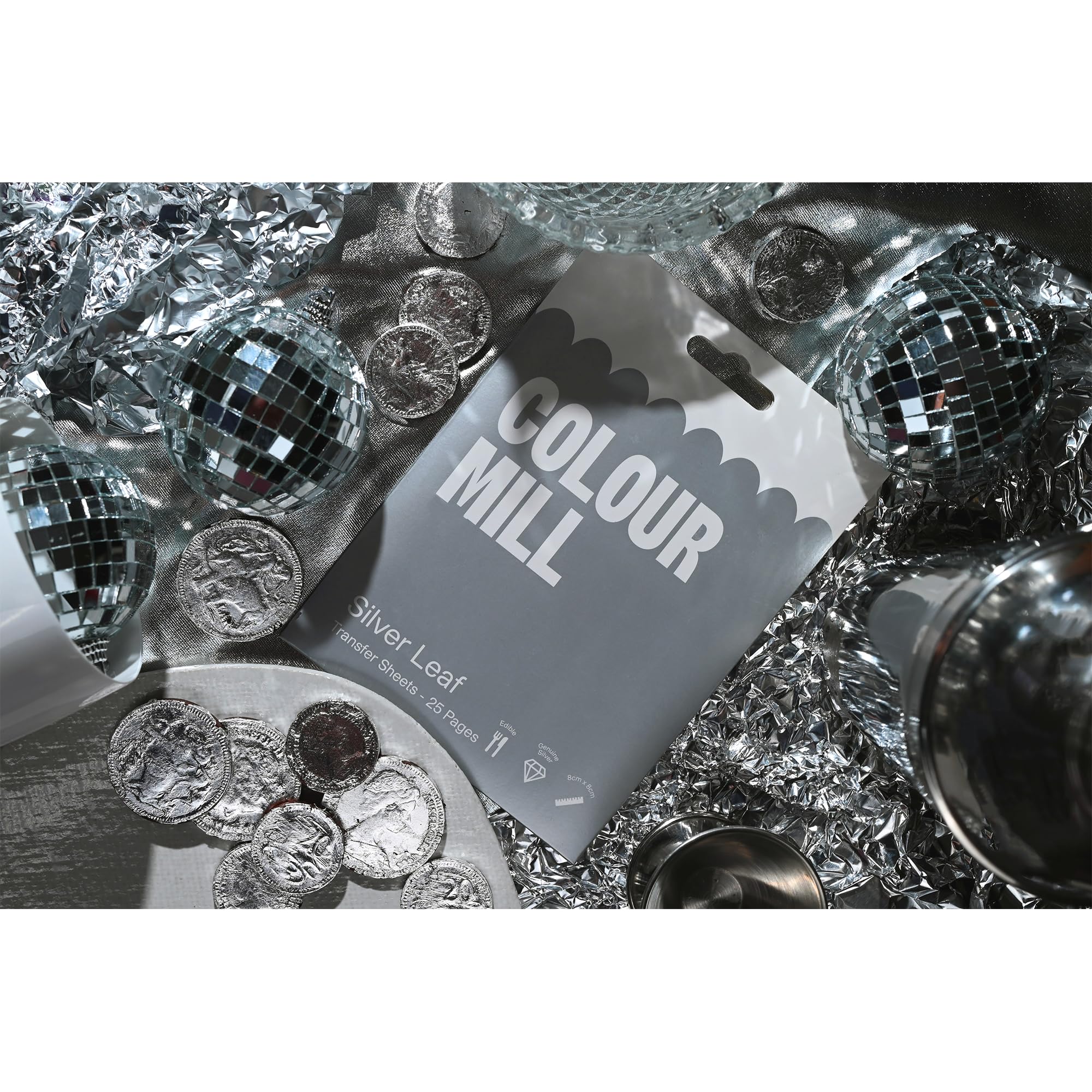 Colour Mill Edible Silver Leaf Transfer Blattsilver Essbar, 25 Blatt