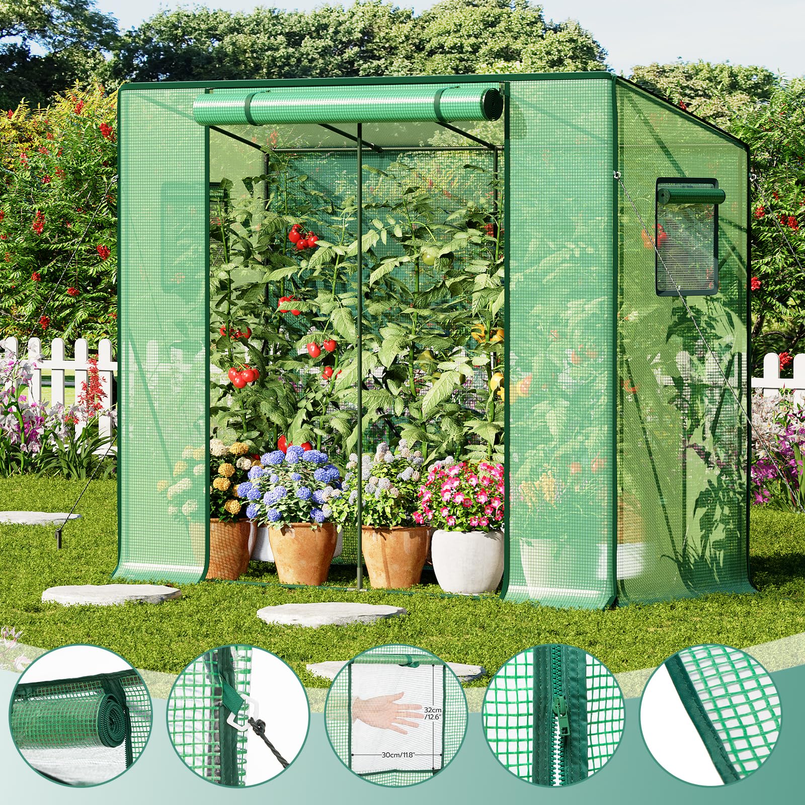 Mini-tuinkas Met Rolramen, Gemaakt Van PE, Voor Tomaten En Planten Groen 120x60x60 Cm