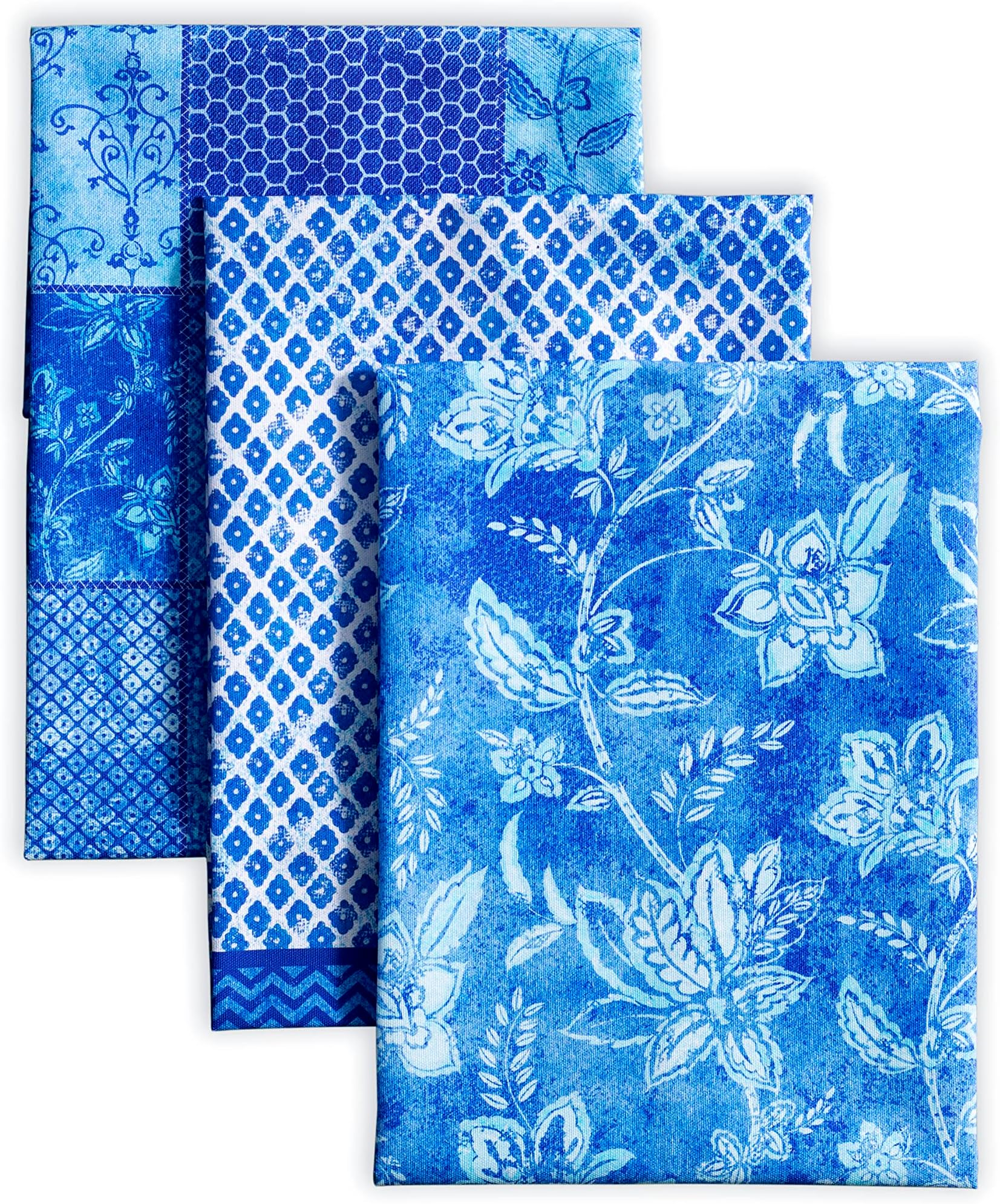 Maison d' Hermine Dishcloths 100% Cotton Multi-Purpose Easter Set of 3 Dish Cloth for Kitchen, Holiday, Dinner, Wedding, Buffet Party & Dining, Indigo Love -Spring/Summer (50cm x 70cm)