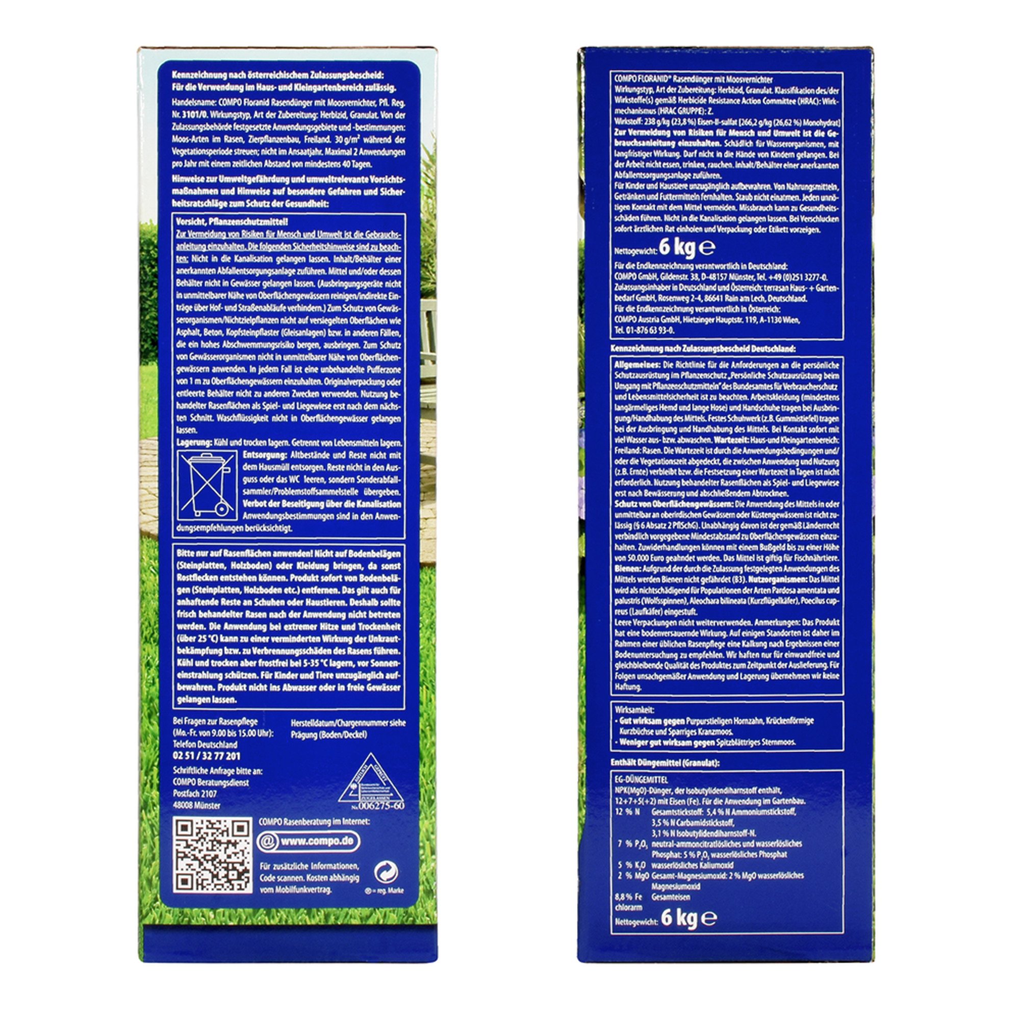 COMPO Lawn Fertiliser with Moss Killer, 3 Months Long-Lasting Effect, Fine  Granules, 6 kg, 200 m : Amazon.de: Garden