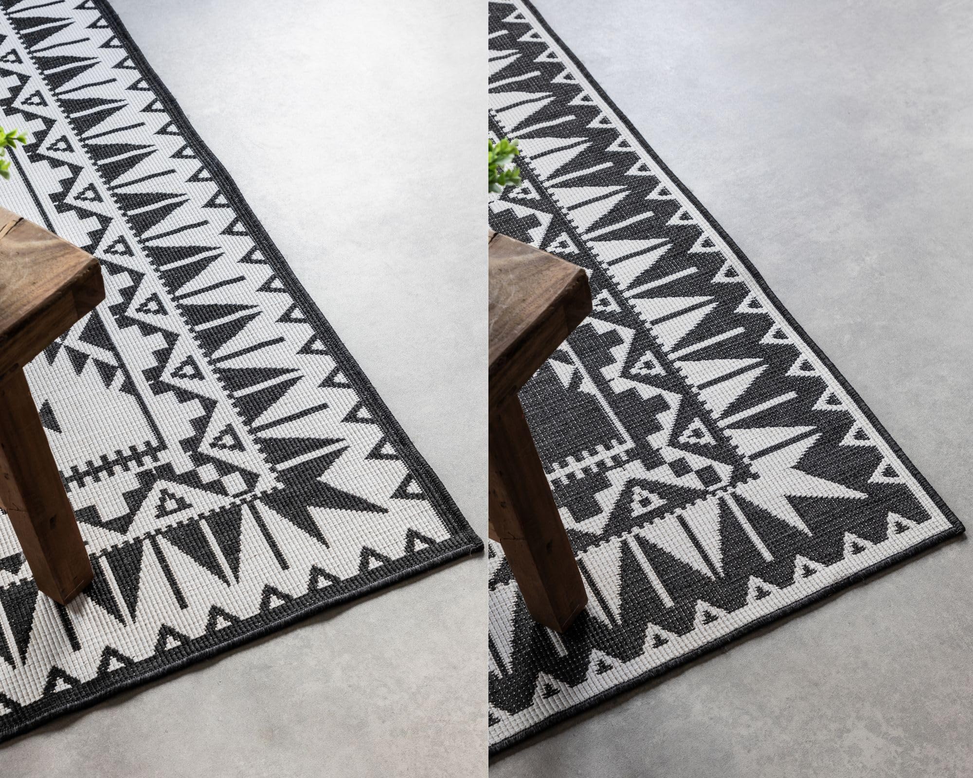 Elle Decoration In und Outdoor Teppich – Wendeteppich Wetterfest & Wasserfest - Modernes Geometrisches Muster Rauten Muster Outdoorteppich für Garten, Balkon, Terrasse, Wohnzimmer – Schwarz, 160x230cm