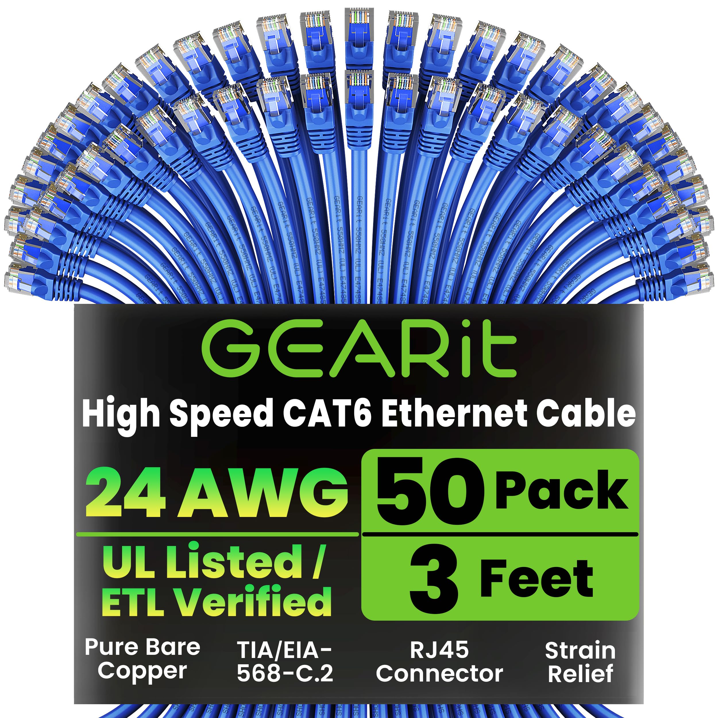 GEARit Cat6 Patch Cables Cat 6 Ethernet Cable 1 ft 50-Pack Blue — Amazon image 12