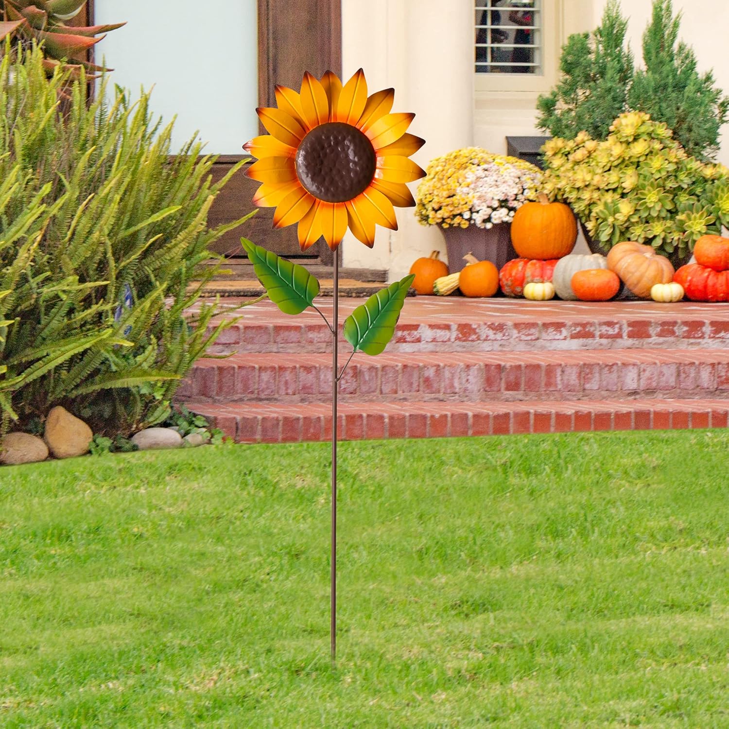 Glitzhome Fall Decorations Outdoor 42" Metal Giant Sunflower Yard Stake or Hanging Sign for Home Outside Garden Lawn Porch Thanksgiving Decorating