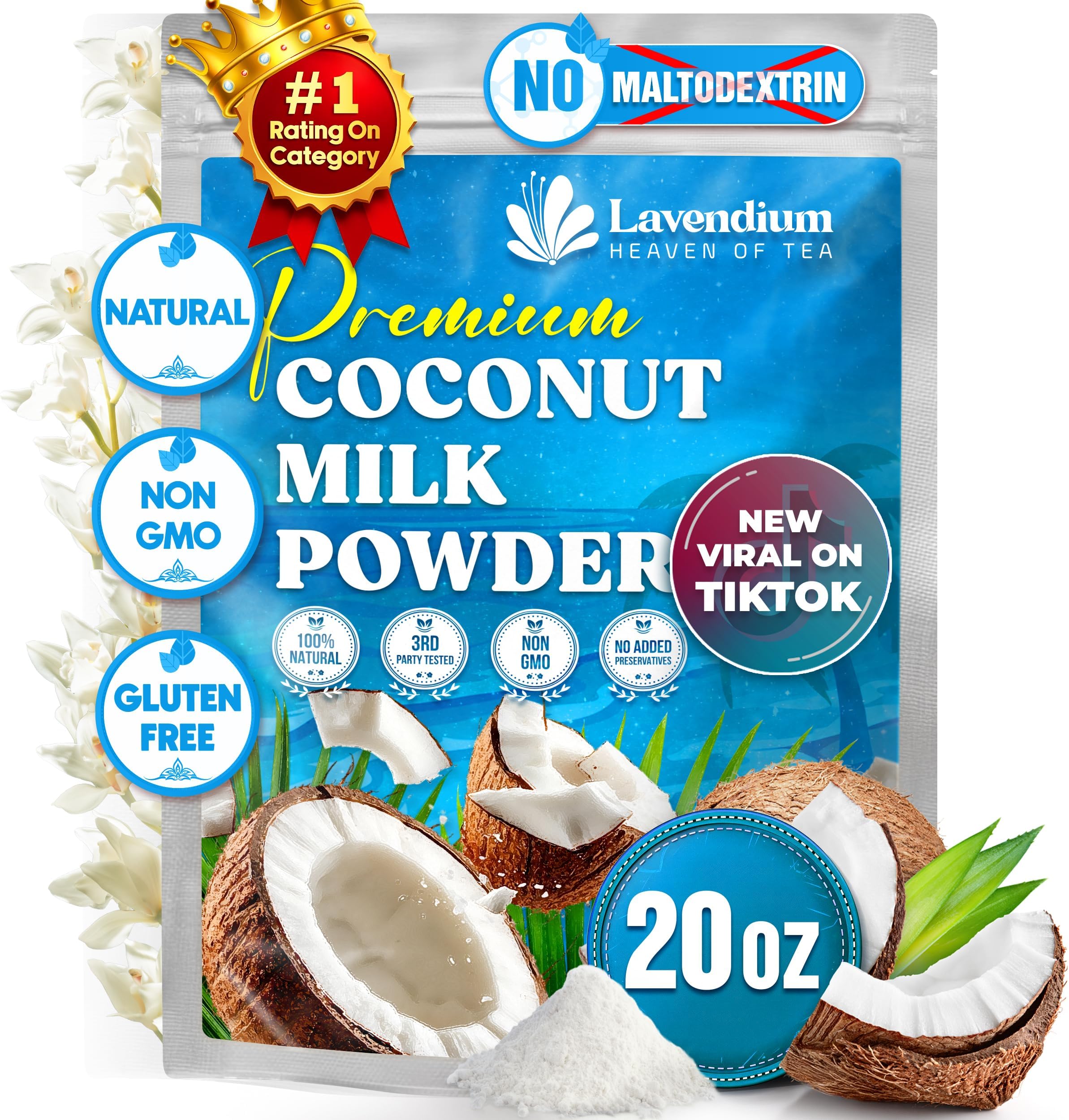 20oz (1.25 lbs) Coconut Milk Powder, 100% Natural, Unsweetened, Perfect for Cake, Coffee, Tea, Creamer Alternative, No Additives, No Gluten, Vegetarian