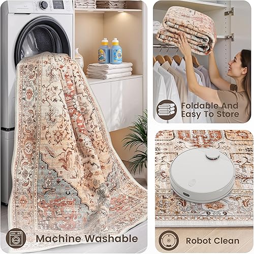 Miniatura 60 de Rugland Alfombras de área de 8 x 10, alfombra lavable resistente a las manchas, alfombras antideslizantes para sala de estar, alfombras tribales