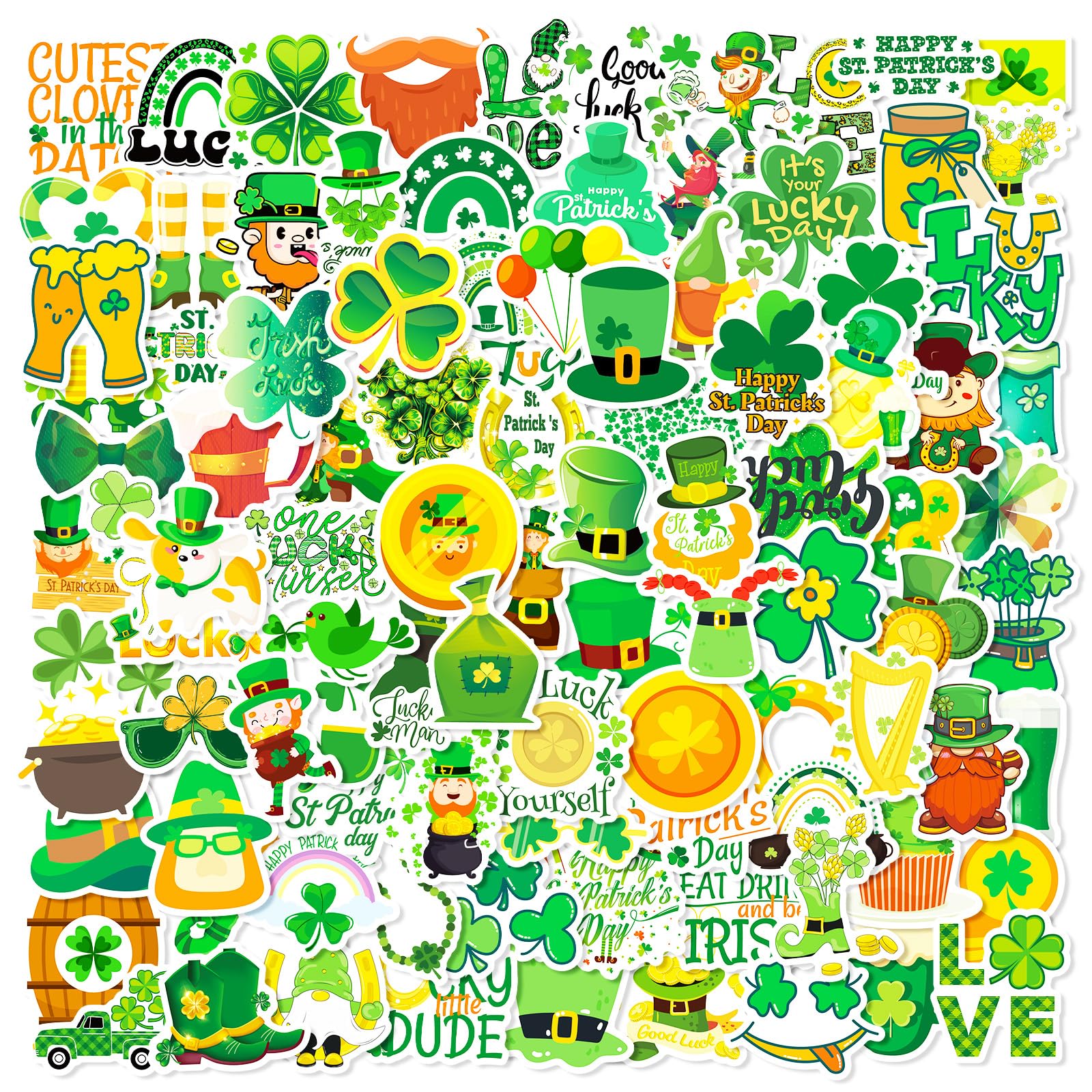 Photo 1 of 100PCS St. Patrick's Day Stickers,Vinyl Waterproof Shamrock Stickers for Skateboard Phone Laptop Water Bottle Decorations Party Supplies (St.Patrick's)