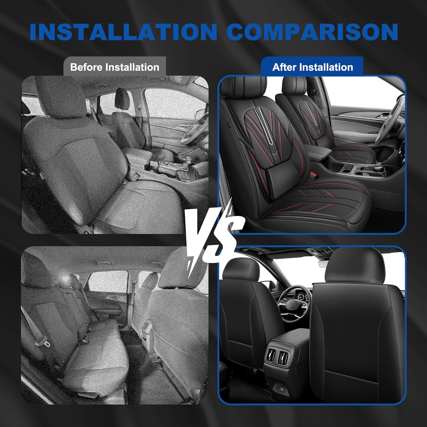 AOMSAZTO Leather Car Seat Covers Fit for Toyota Tacoma 2010-2023 Automotive Seat Cushion Protectors with Lumbar Support Front 2 Seat Covers Black&Redline