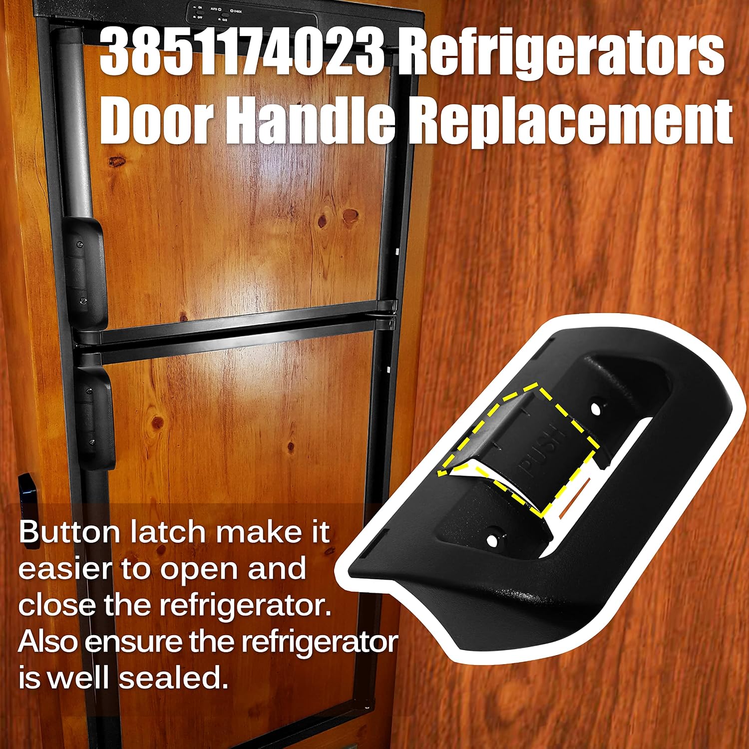 3851174023 Refrigerator Door Handle Replacement for Dometic Fridge Upper and Lower Doors, Compatible with Models DM2652, DM2662, DM2852, DM2862,RM2652, RM2852, RM2662,RM2862. Black