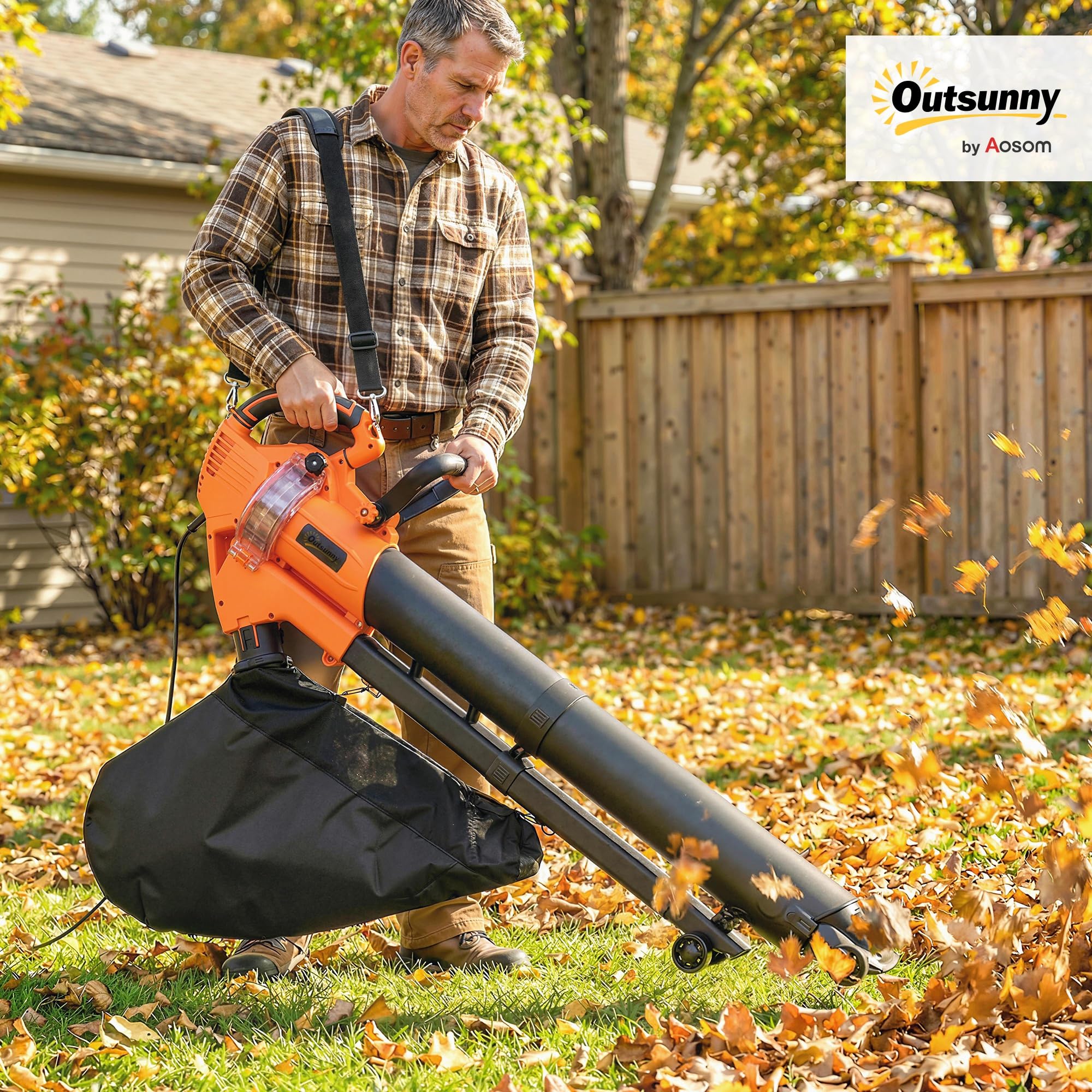 Outsunny Aspirateur-Souffleur de Feuilles Filaire 3000W 3-en-1 avec Fonction Broyage, Sac 40L