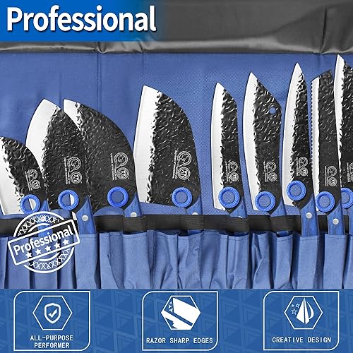 Miniatura 7 de Auténtico XYJ desde 1986 juego de 9 cuchillos forjados cuchillo de chef serbio con bolsa de rollo barra de afilador tijera cuchillo de carnicero
