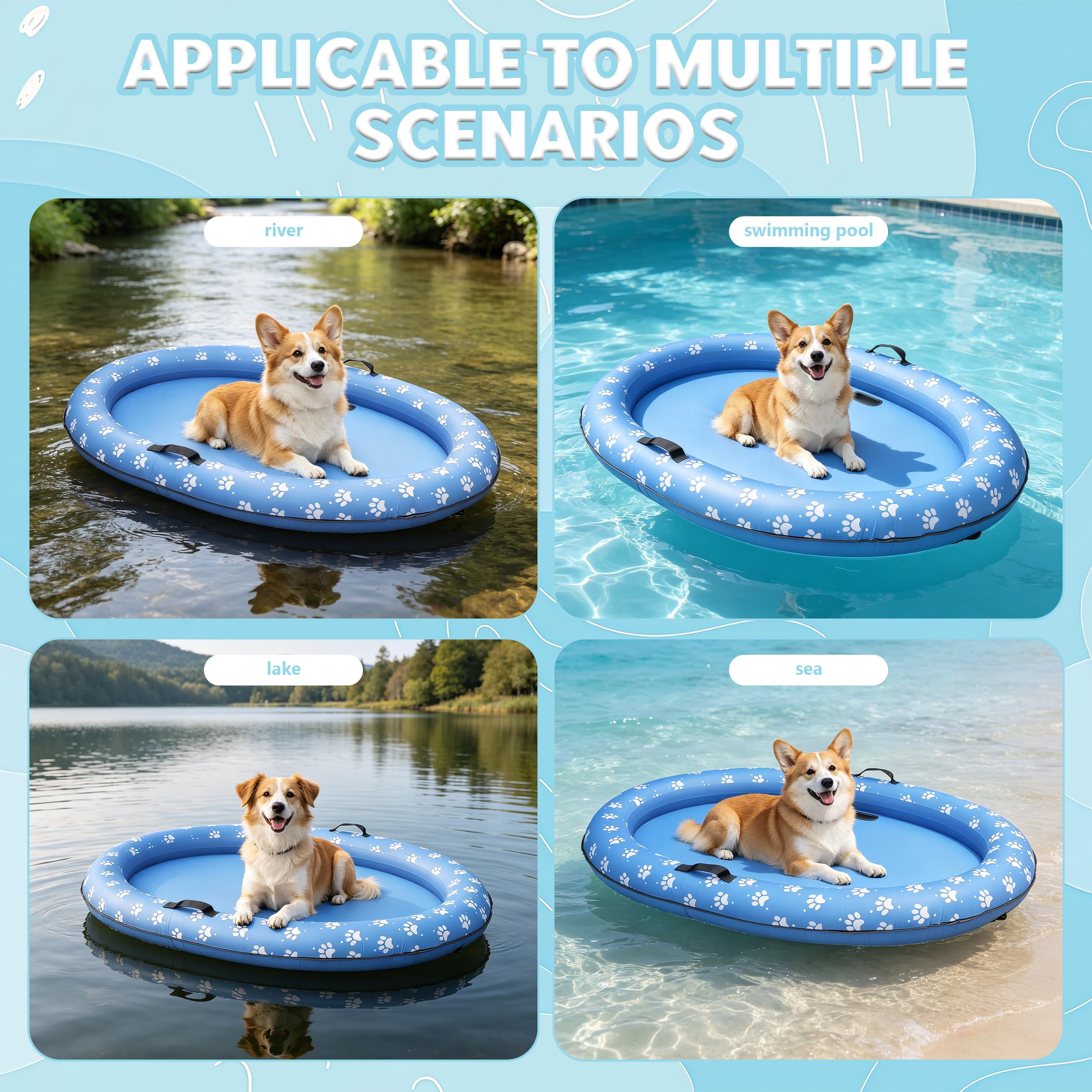 Aufblasbares Hundefloß, Hundepool Wasserspielzeug, Hund Aufblasbarer Floß Kratzfest PVC mit 2 Drainagelöchern, Faltbare Hundeluftmatratze Tragbar für Strand See Schwimmbad Garten