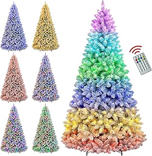 Hykolity 6 ft Snow-Flocked Prelit Christmas Tree — 250 RGB Lights, 15 Modes & Remote
