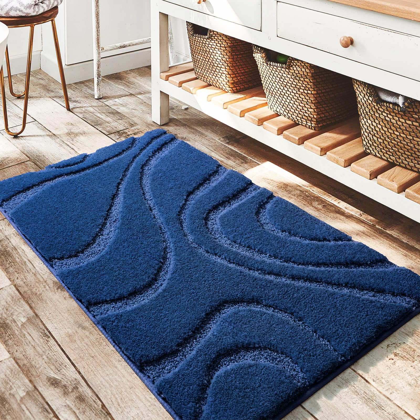DEXDE Bathroom Rugs Mat, Soft Plush Shaggy Microfiber Bath Rug Non Slip Bath Mats for Bathroom Floor Machine Washable Absorbent Carpet for Shower Tub,