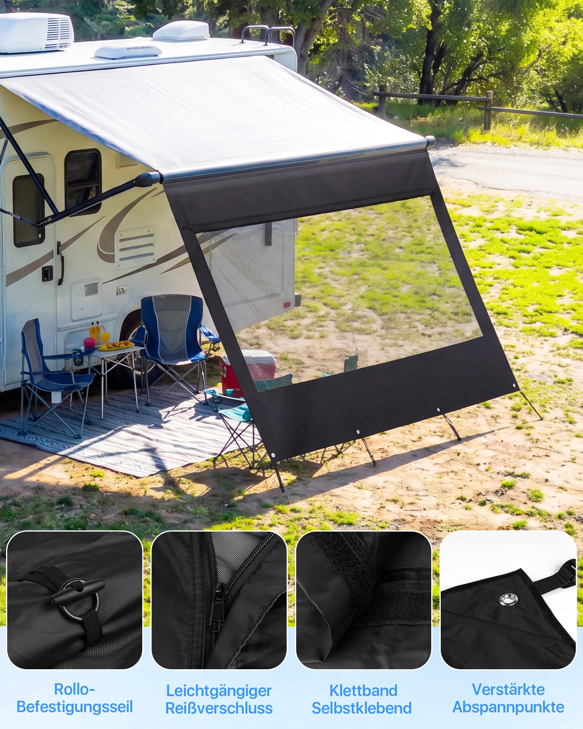 Signstek Sonnenschutz Vorderwand für Wohnmobil Markise 3,25x2m | UPF 50+ | Wasserdichtes Sonnensegel mit Keder (Ø 6,2/7 mm) | Für Wohnwagen | Schutz vor UV & Regen