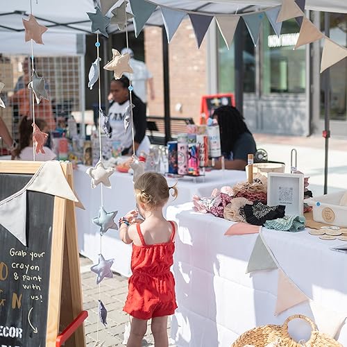 Miniatura 3 de Guirnalda de banderas de lino azul marino multicolor. Bandera de tela pastel de 8 triángulos para decoración de habitaciones. Banderín colgante para