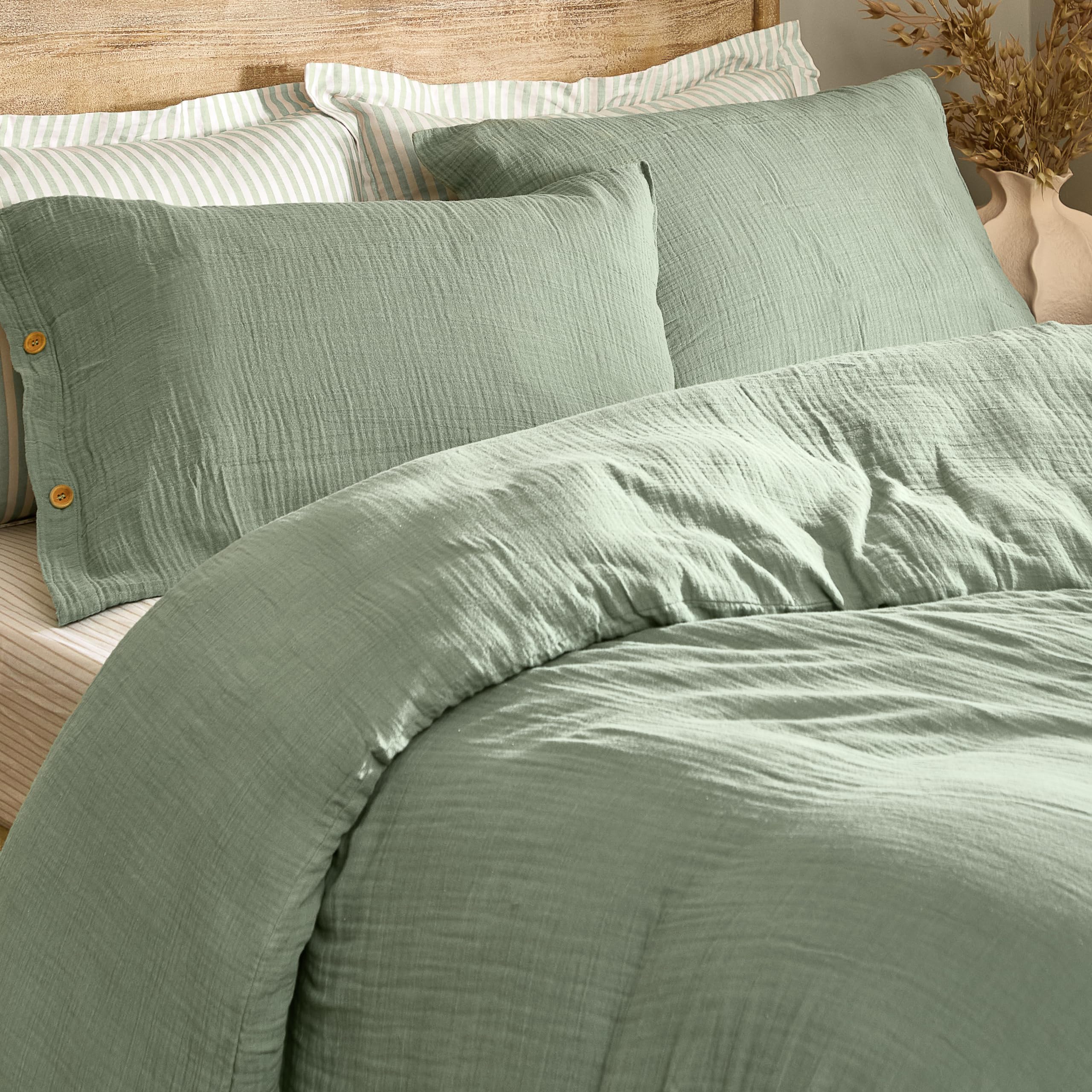 Yard furn Lark Set Copripiumino – Morbido Traspirante Doppio Strato Mussola Cotone Minimalista Biancheria Da Letto (Eucalipto – Singolo – 137x200cm)