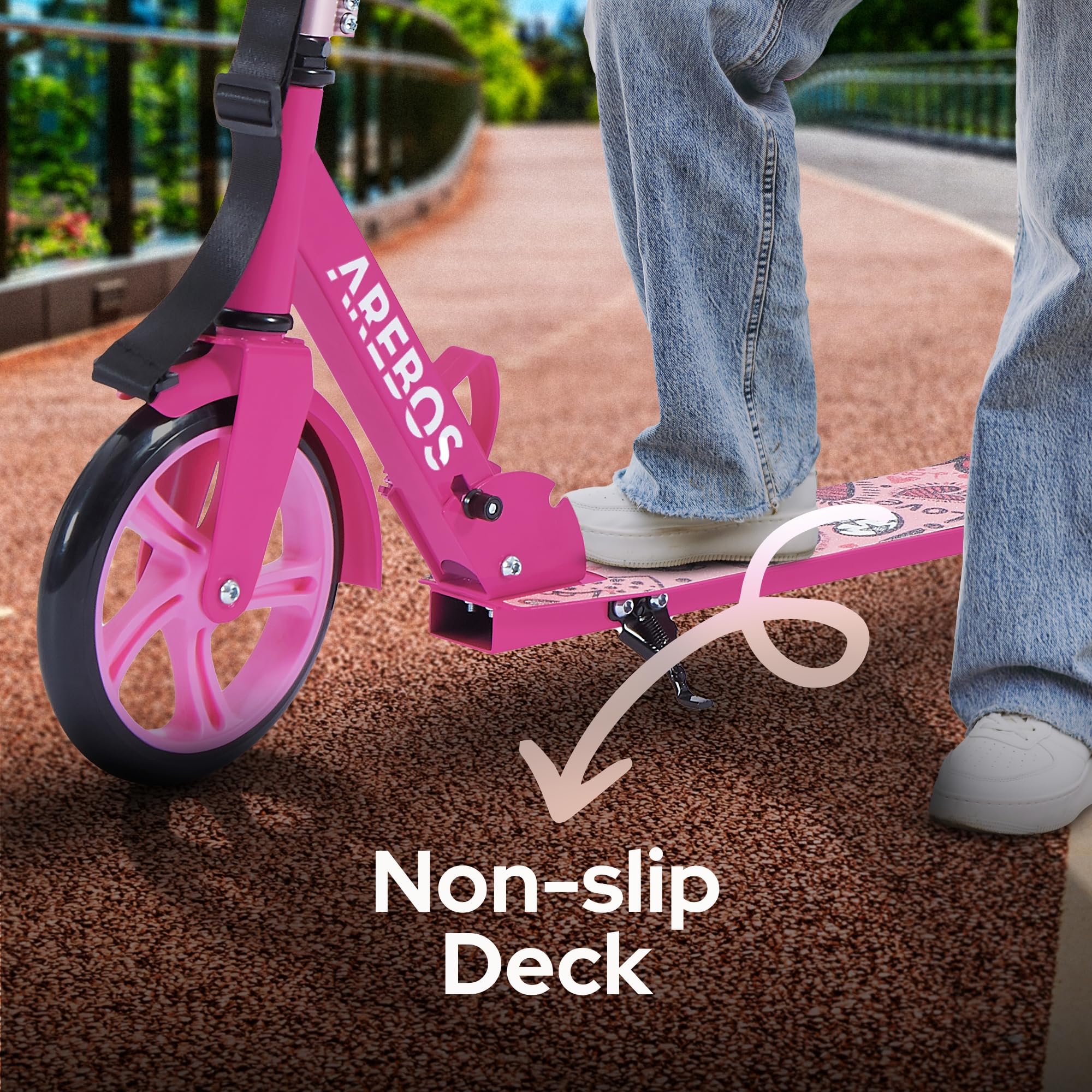 Arebos city scooter a pedali monopattino regolabile in altezza | pieghevole | incl. cinghia di trasporto | ruote XXL | freno a pedale | per bambini e adulti | capacità di carico fino a 100 kg