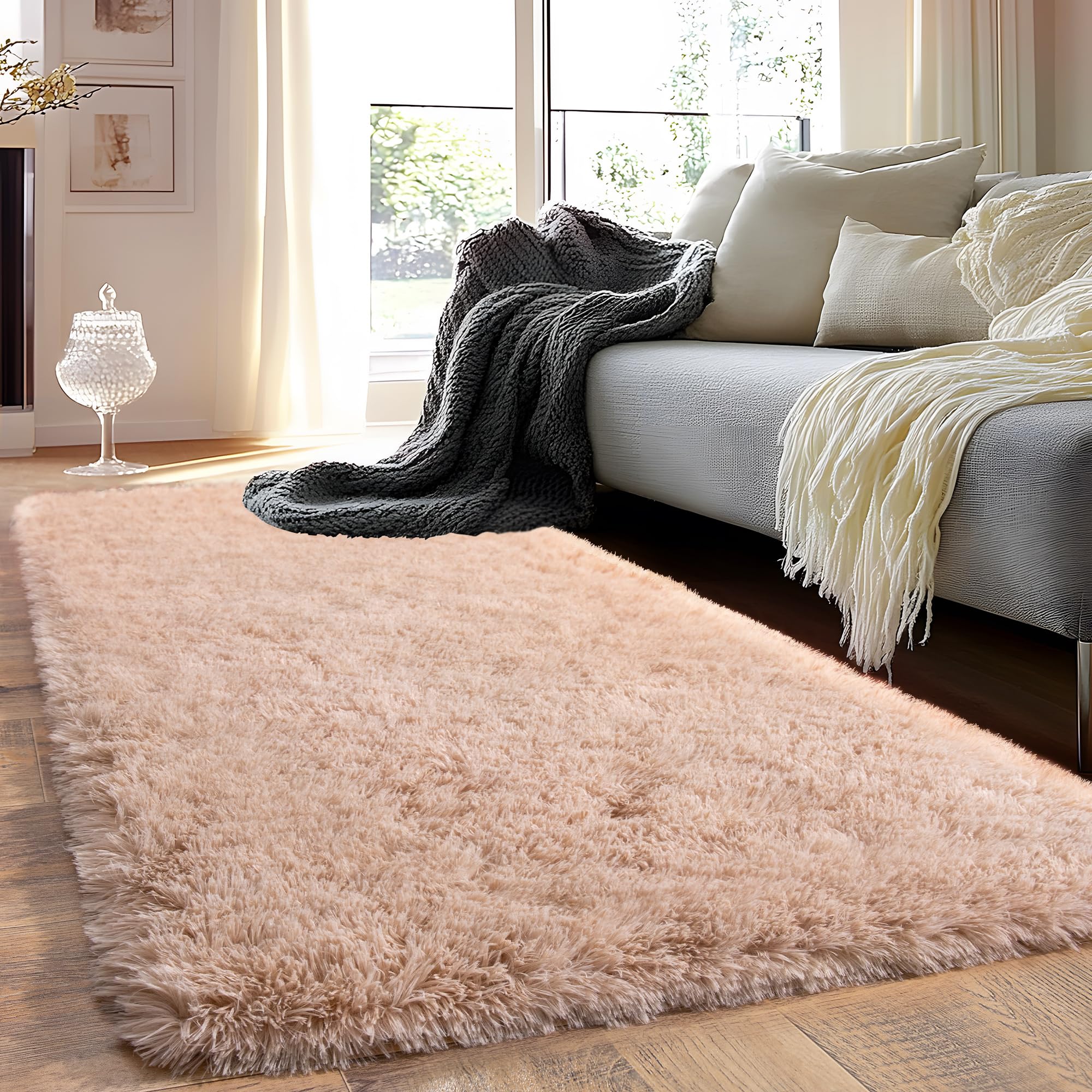 Quntue Runner Rugs for Bedroom 2x6 Rug Runners for Hallways Non Slip Soft Shag Bedside Rug, Fluffy Area Rug Throw Rugs for Living Room, Floor Carpet Runner for Nursery Kids Dorm, Camel — image 1