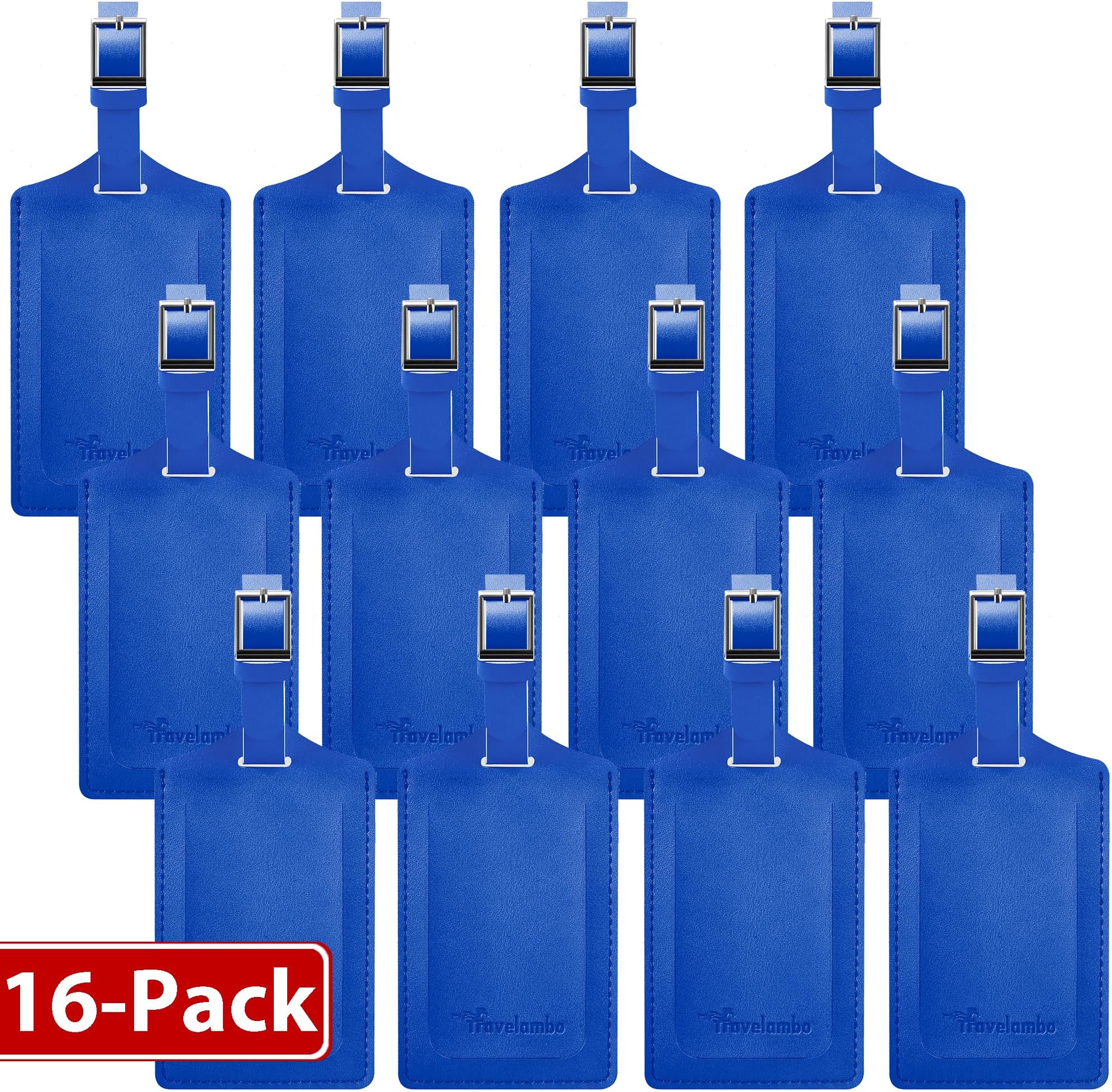Travelambo 16 Pack Luggage Tags for Suitcases Privacy Protection Bag Tags Faux Leather Travel Accessories Essential, Fresh Blue