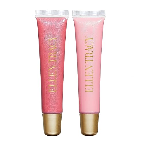 ELLEN TRACY Brillo labial Duo para un uso duradero Rosa claro y frambuesa, 0.34 onzas líquidas