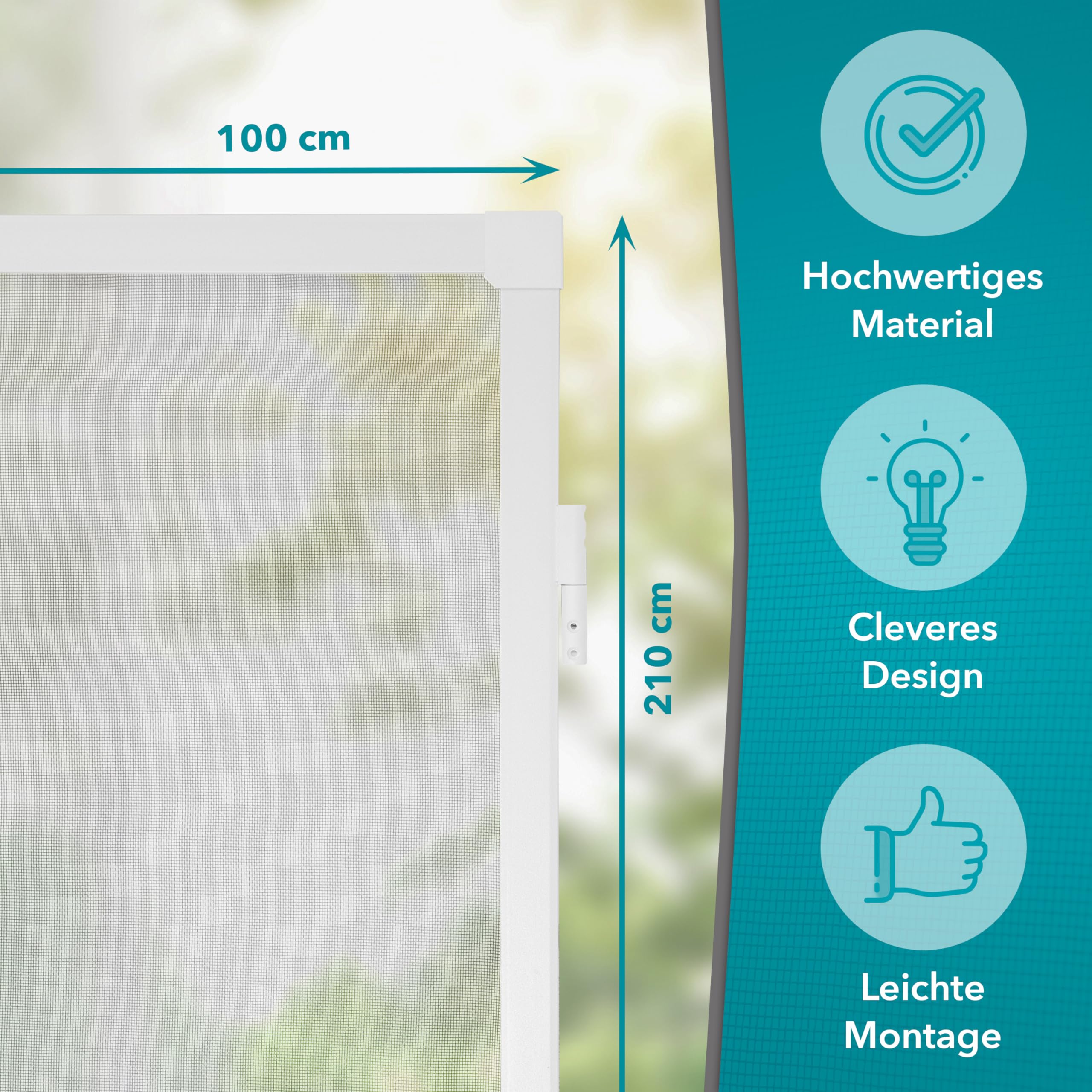 APANA - Fliegengitter Tür mit Alurahmen als Trittschutz - Insektenschutz Tür für Balkontür & Terrassentür - Mückenschutz Tür mit automatischem Türschließer & Magnetverschluss (100 x 210 cm | Weiß)