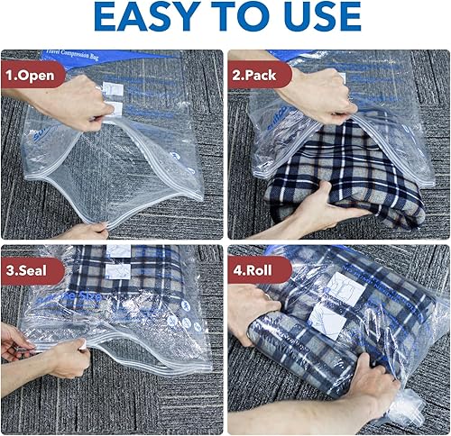 Miniatura 4 de Paquete de 12 bolsas de compresión para viajes, bolsas de almacenamiento con sellado al vacío para equipaje y ropa sucia, bolsas de ahorro de