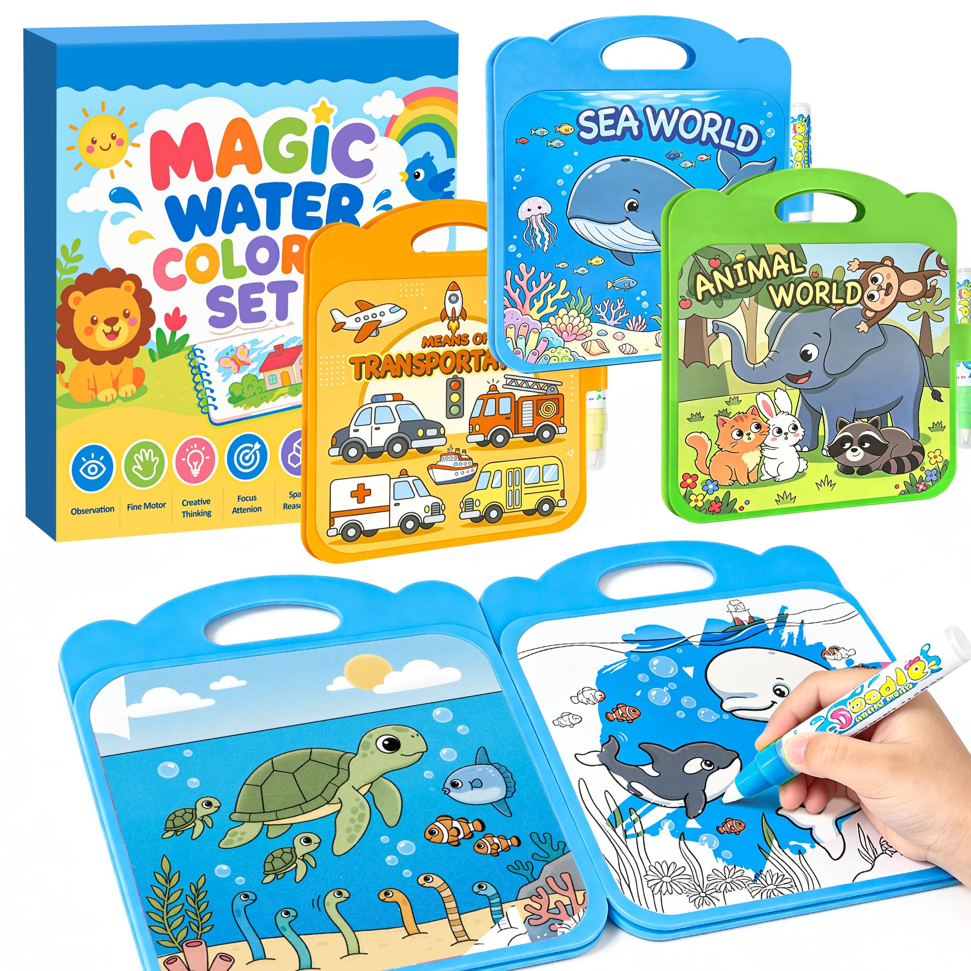 3 Pack EVA Mess Free Water Colouring Books Toddler Age 3+ with Carry Handle