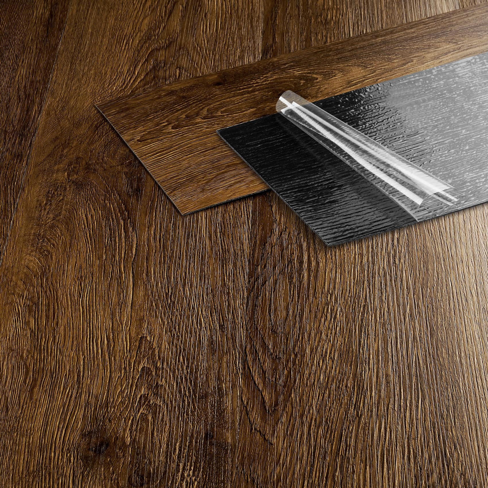 FunStick Piastrelle per pavimenti in legno scuro, autoadesive, in vinile, 15,2 x 91,4 cm, 35 pezzi