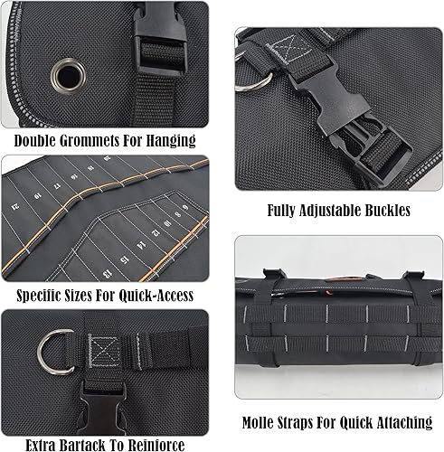 Miniatura 9 de WELKINLAND Rollo de herramientas de llave de 22 bolsillos, bolsa de soporte de rollo de 0.25 a 1.25 pulgadas, funda para llaves, bolsa de llaves