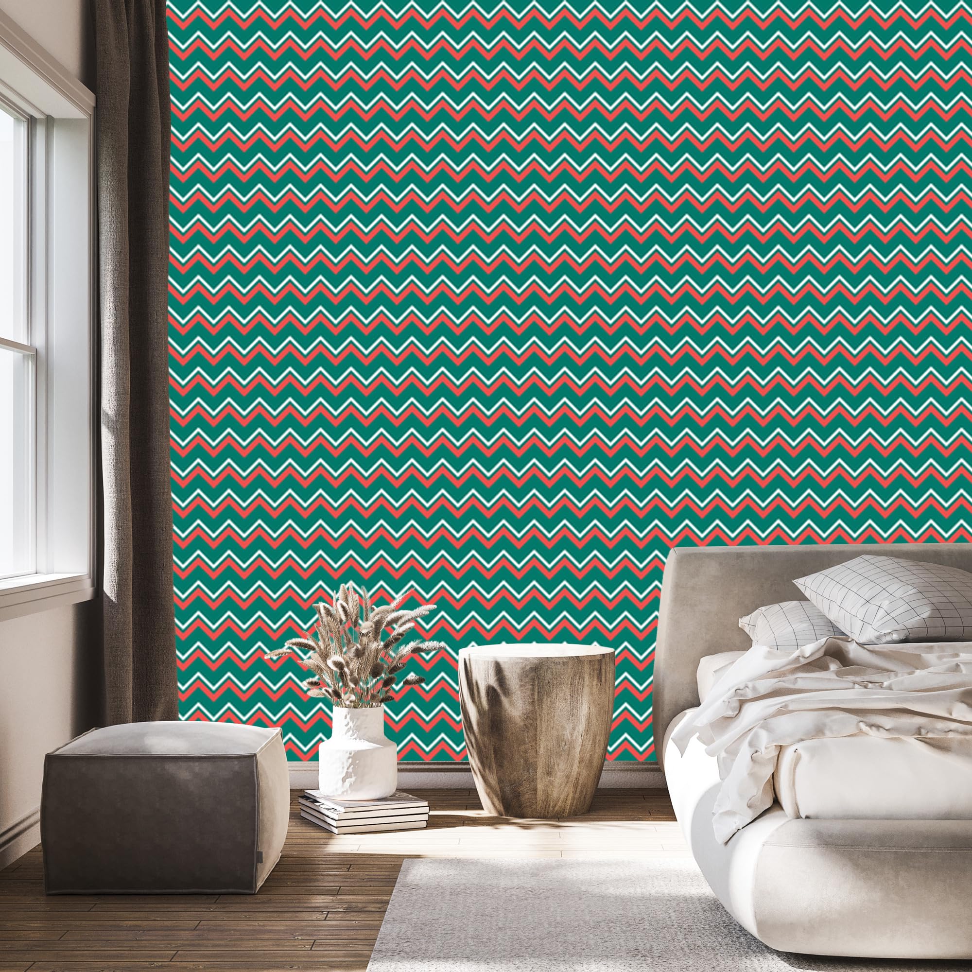 Vliestapete Zickzack – Petrol und Braun 50 x 1000 cm