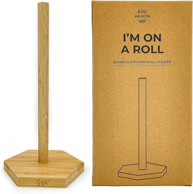 Eco Health Kitchen Roll Holder made from Bamboo, Wood Paper Towel Holder 28 cm high x 14 cm wide, Trendy Sustainable Modern Kitchen Roll Dispenser Wood