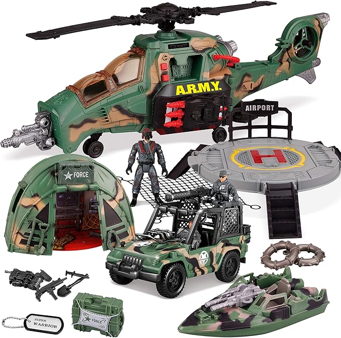 JOYIN 10in1 Jumbo Military Combat Helicopter Toy Set with