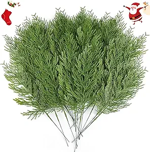 Hananona 40 Pcs Artificial Pine Sprigs Faux Greenery Stems Pine Picks Plastic Christmas Decor - DIY Holiday Accessories (40, Green)