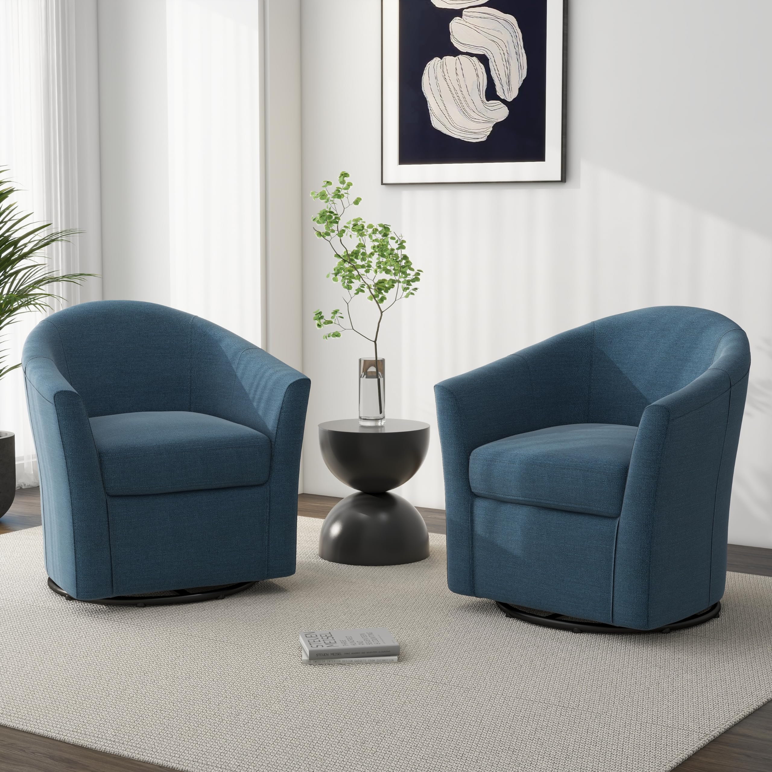 DREAMSIDEA Swivel Accent Chair Armchair, Modern Round Single Sofa Seating Comfy Reading Barrel Chairs for Living Room Bedroom (Blue, Set of 2)