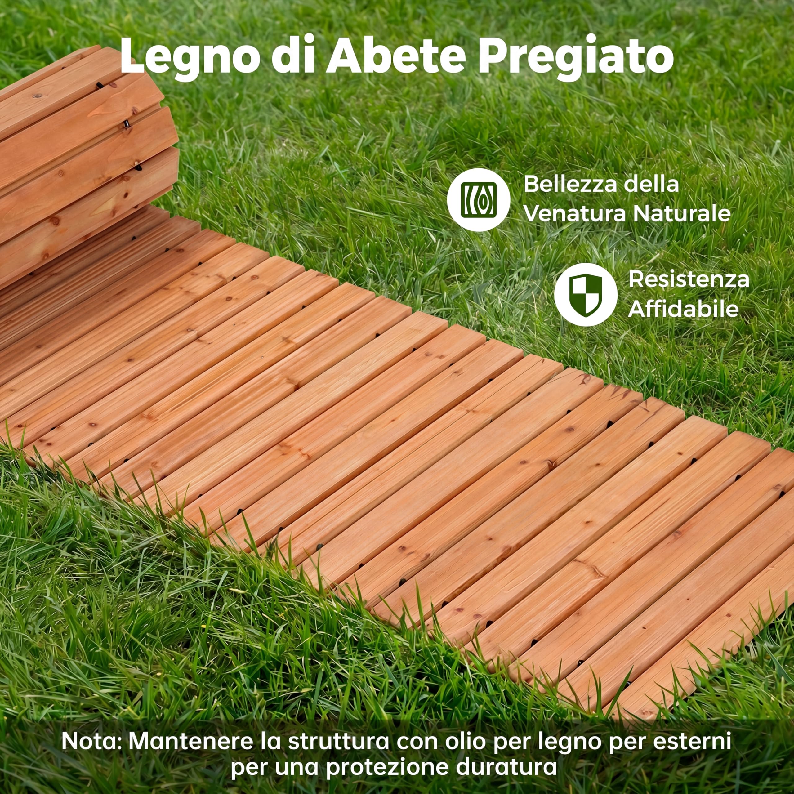 COSTWAY Sentiero da Giardino in Legno, Passerella Decorativa da Esterno, Superficie Antiscivolo, Collegamento con Fili Metallici, Sentiero Arrotolabile per Cortile e Spiaggia, 367 x 55 cm (Naturale)