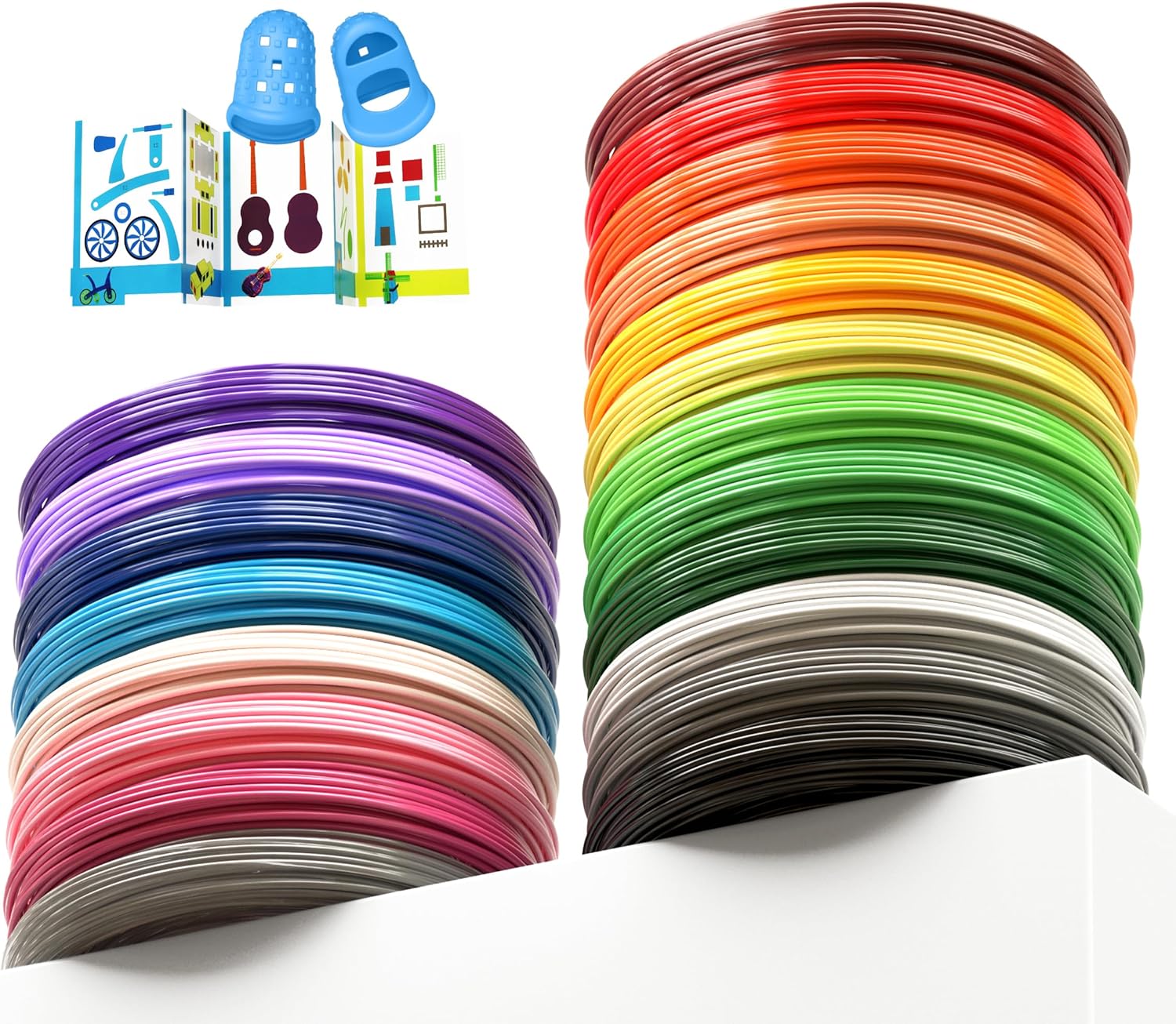 640ft 3D Pen Filament Refills 40 Colors, 1.75 mm Filament, Compatible with SCRIB3D P1/ADV, MYNT3D Basic/Super/Pro, 3Doodler Flow/Pro, Comes with 2 Finger Caps & Stencil