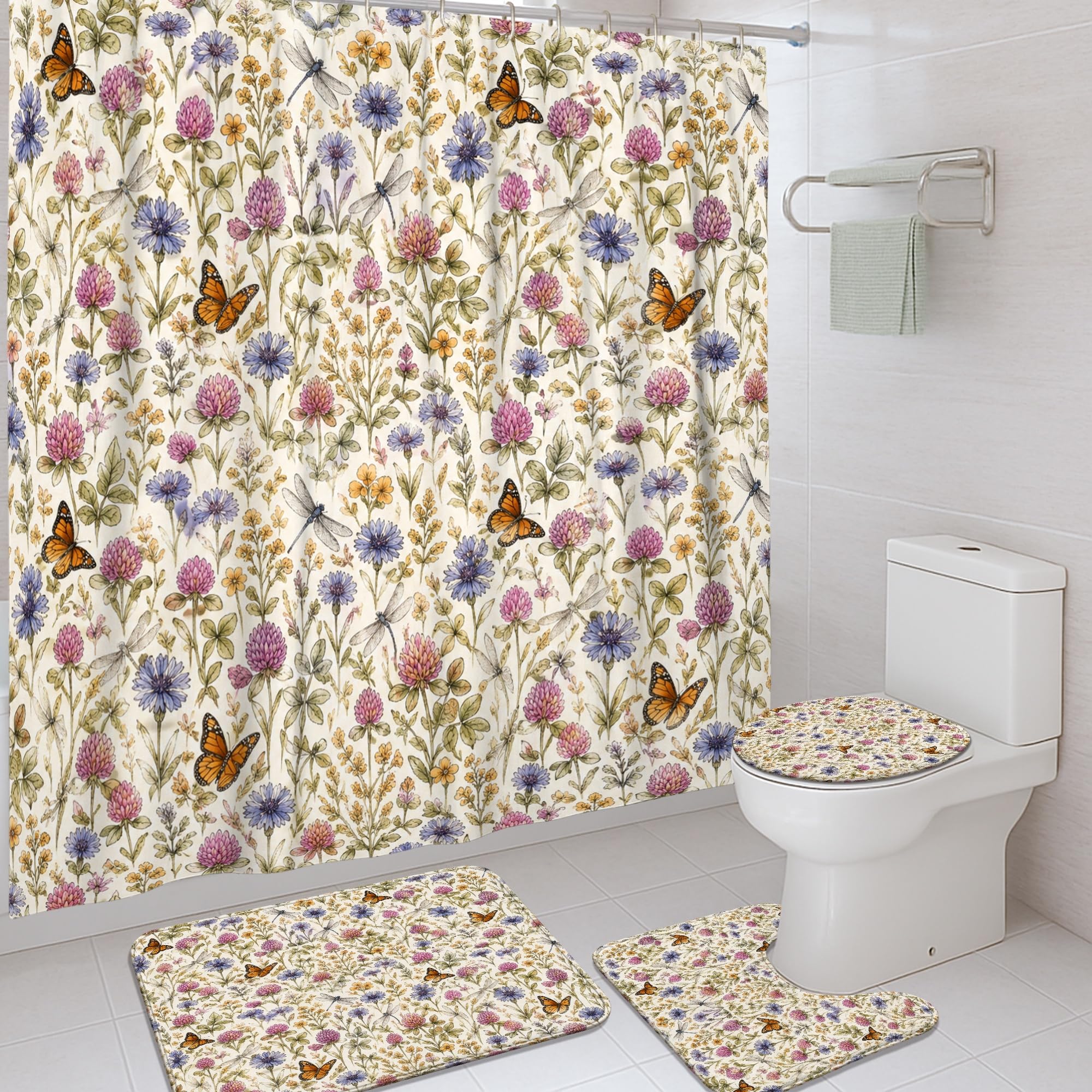 Rideau de douche motif papillon pour une ambiance nature dans la salle de bain