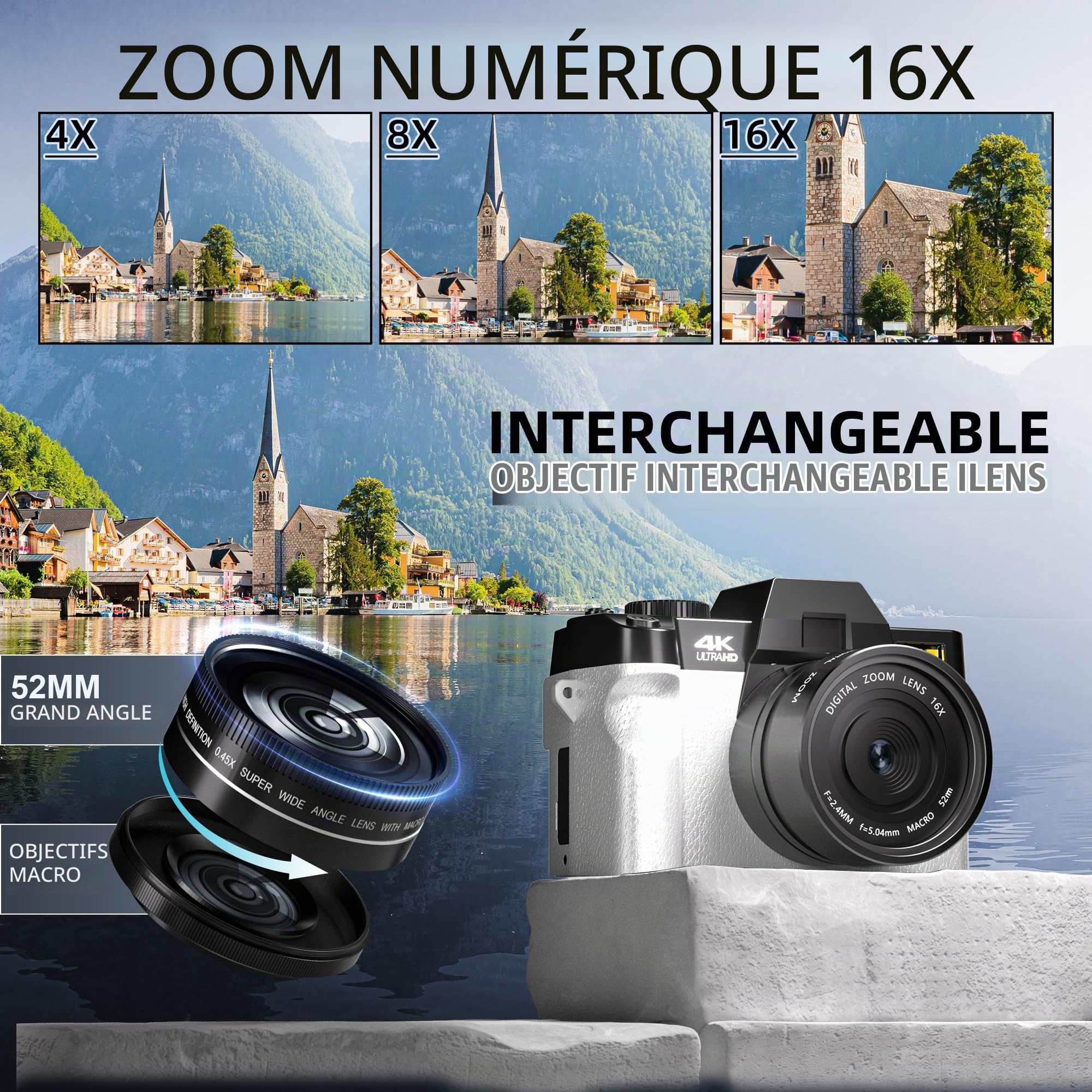 G-Anica Appareil Photo numérique, 48MP pour la Photographie avec WiFi et contrôle d'application, 4K Vlogging Camera, Parfait pour Les utilisateurs débutants et Les débutants avec Macro&Wide Lens